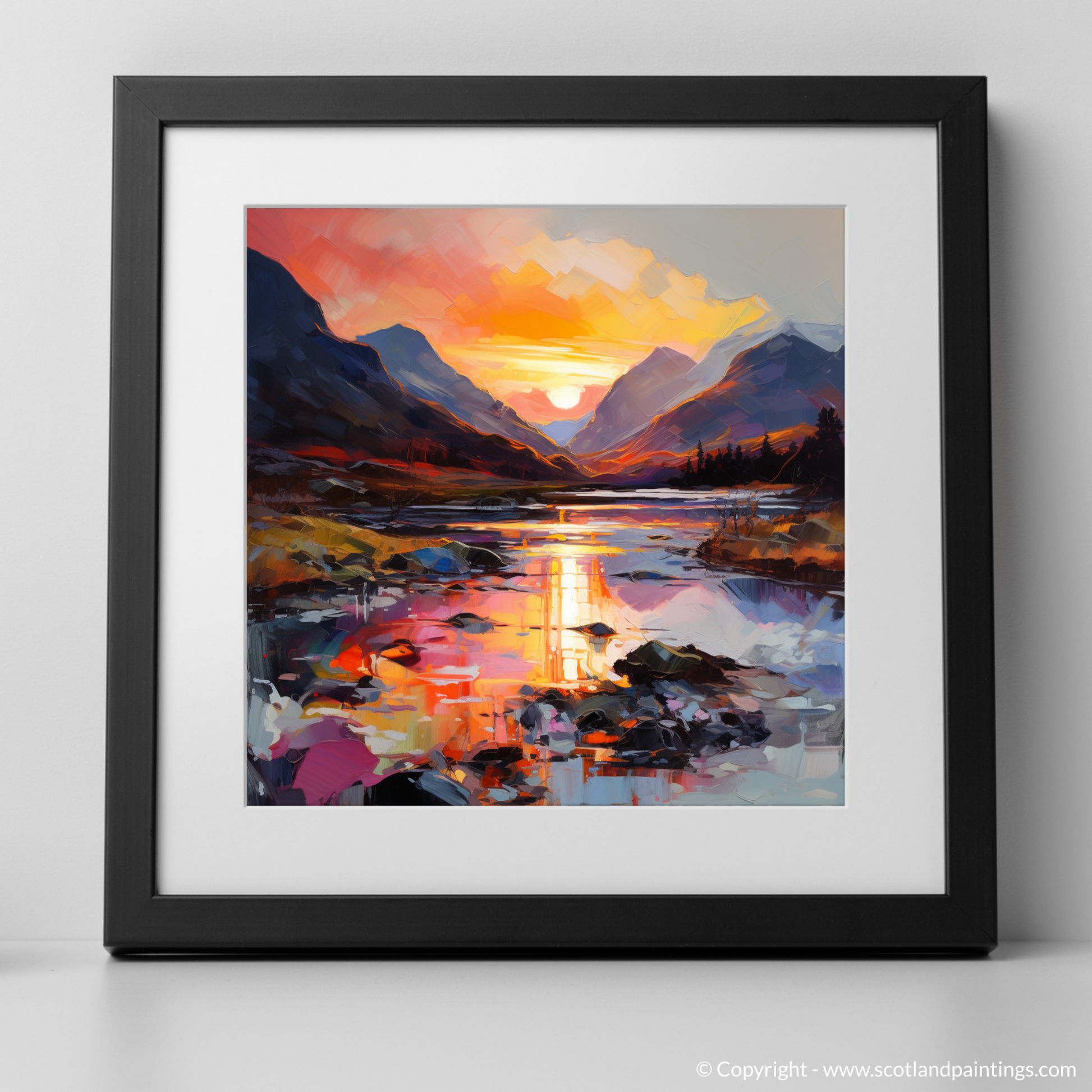 Art Print of Sunset glow in Glencoe with a black frame