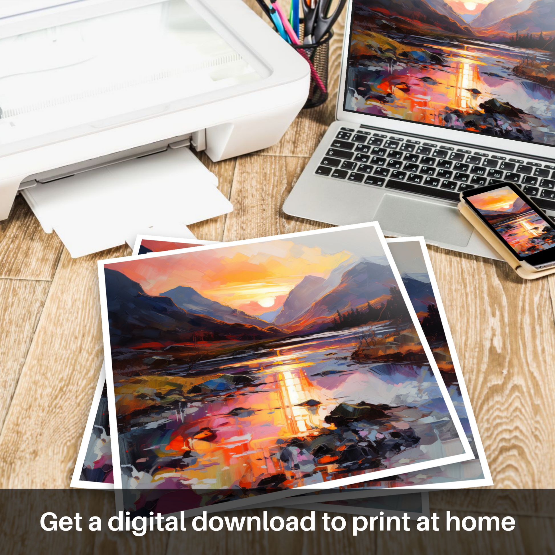 Downloadable and printable picture of Sunset glow in Glencoe