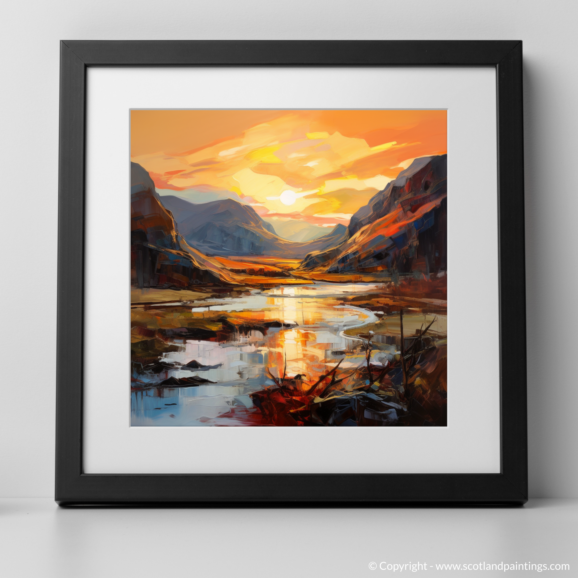 Art Print of Sunset glow in Glencoe with a black frame