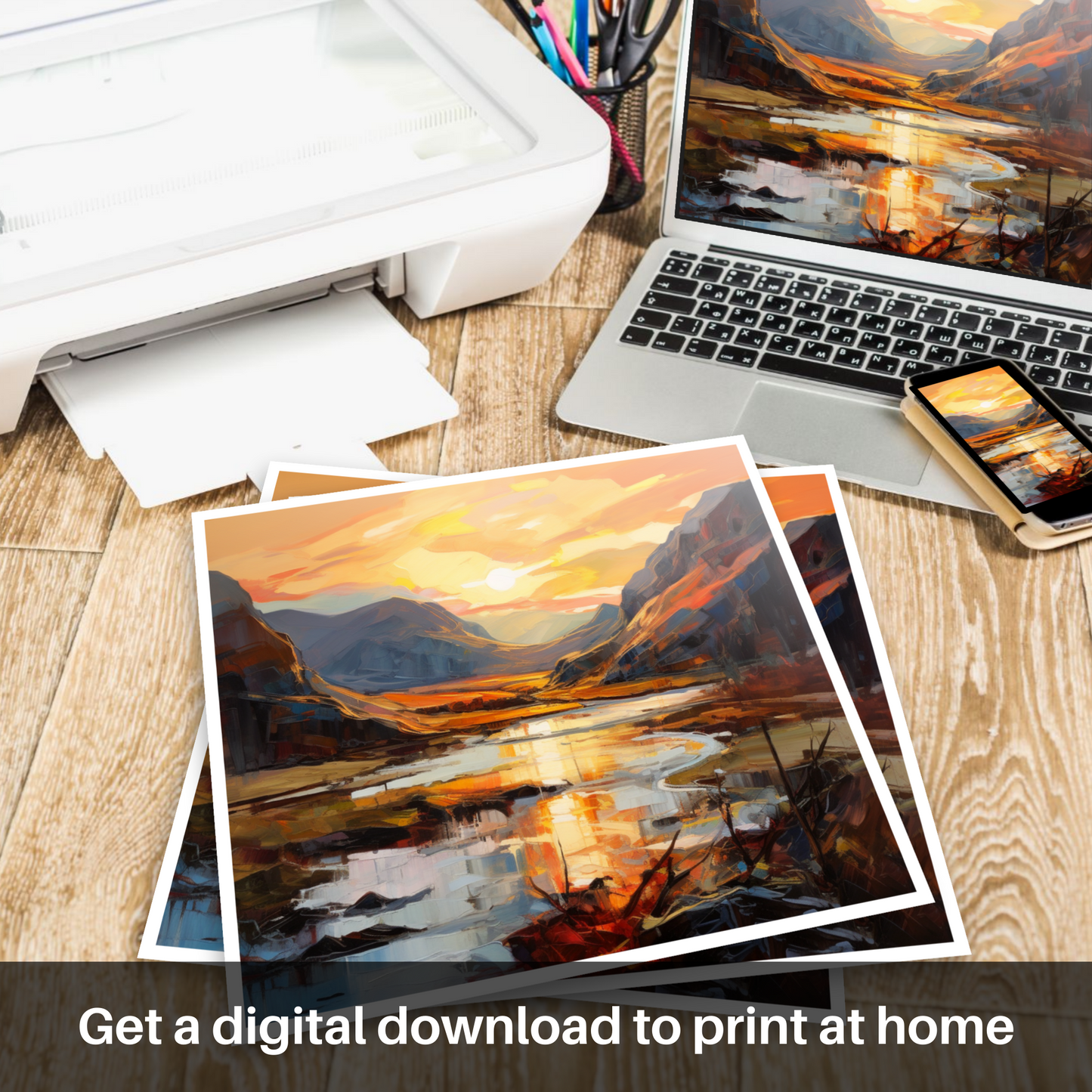 Downloadable and printable picture of Sunset glow in Glencoe