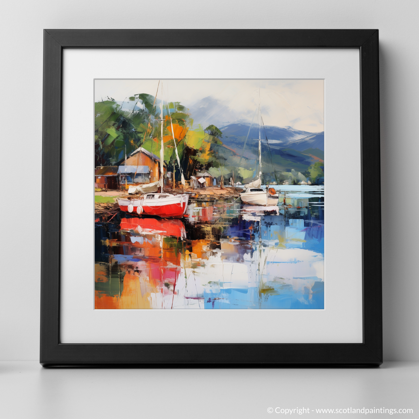 Art Print of Balmaha Harbour, Loch Lomond with a black frame