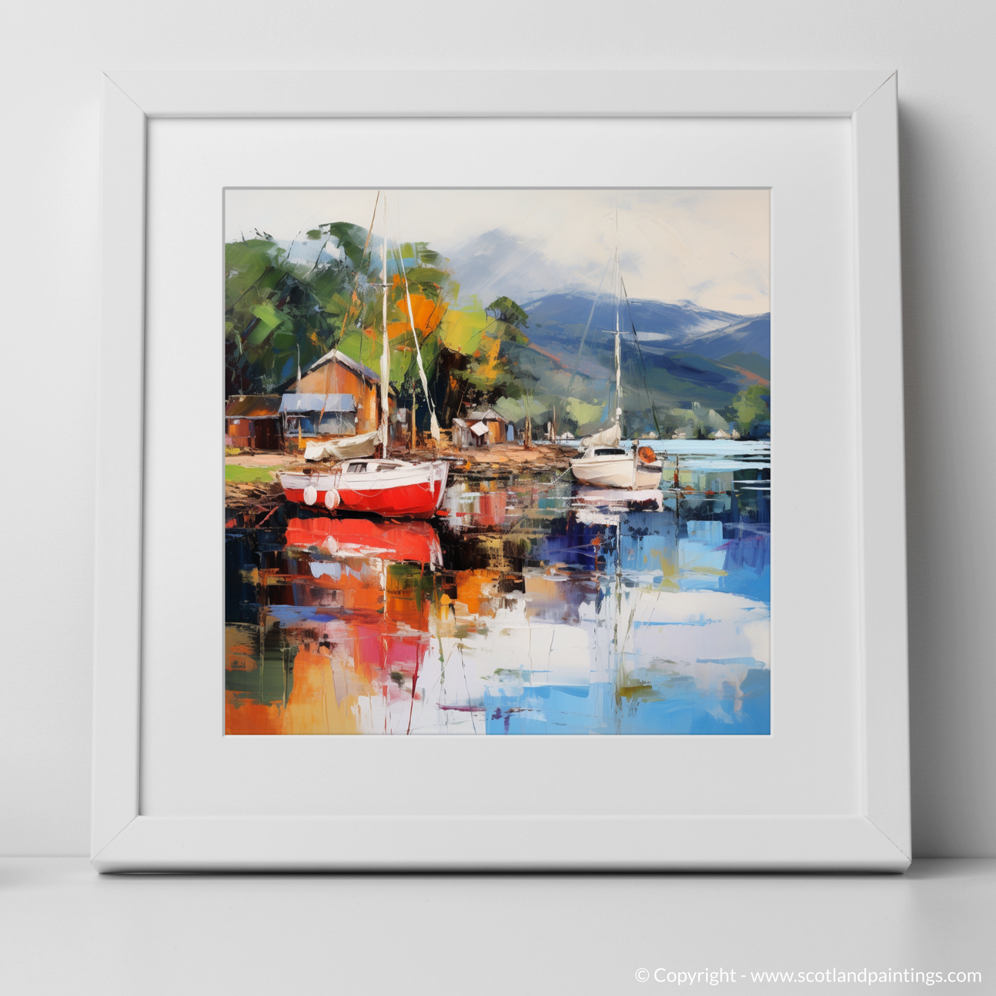 Art Print of Balmaha Harbour, Loch Lomond with a white frame