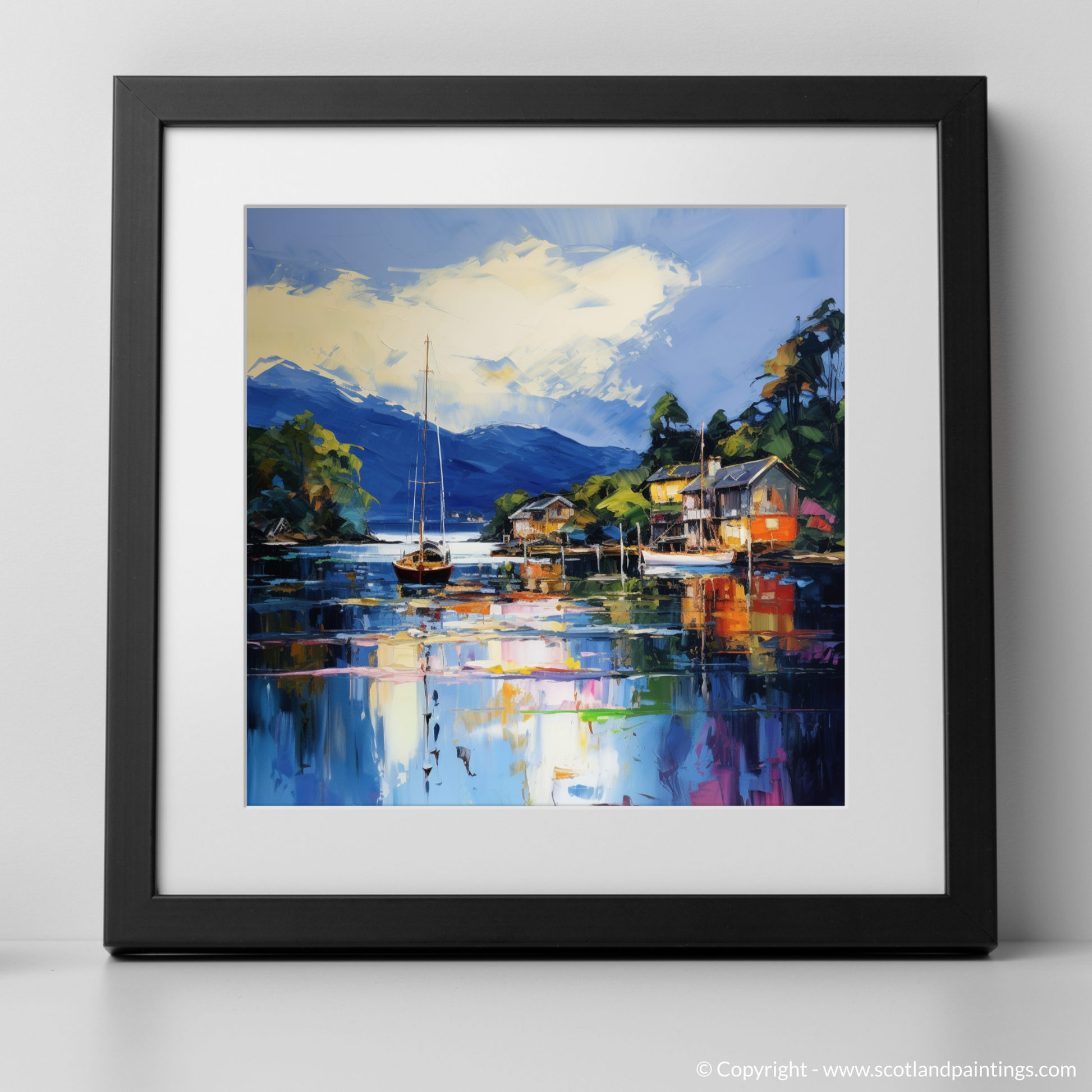 Art Print of Balmaha Harbour, Loch Lomond with a black frame