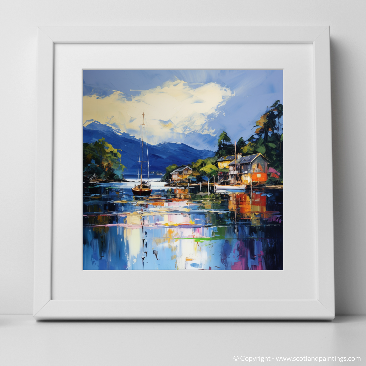 Art Print of Balmaha Harbour, Loch Lomond with a white frame