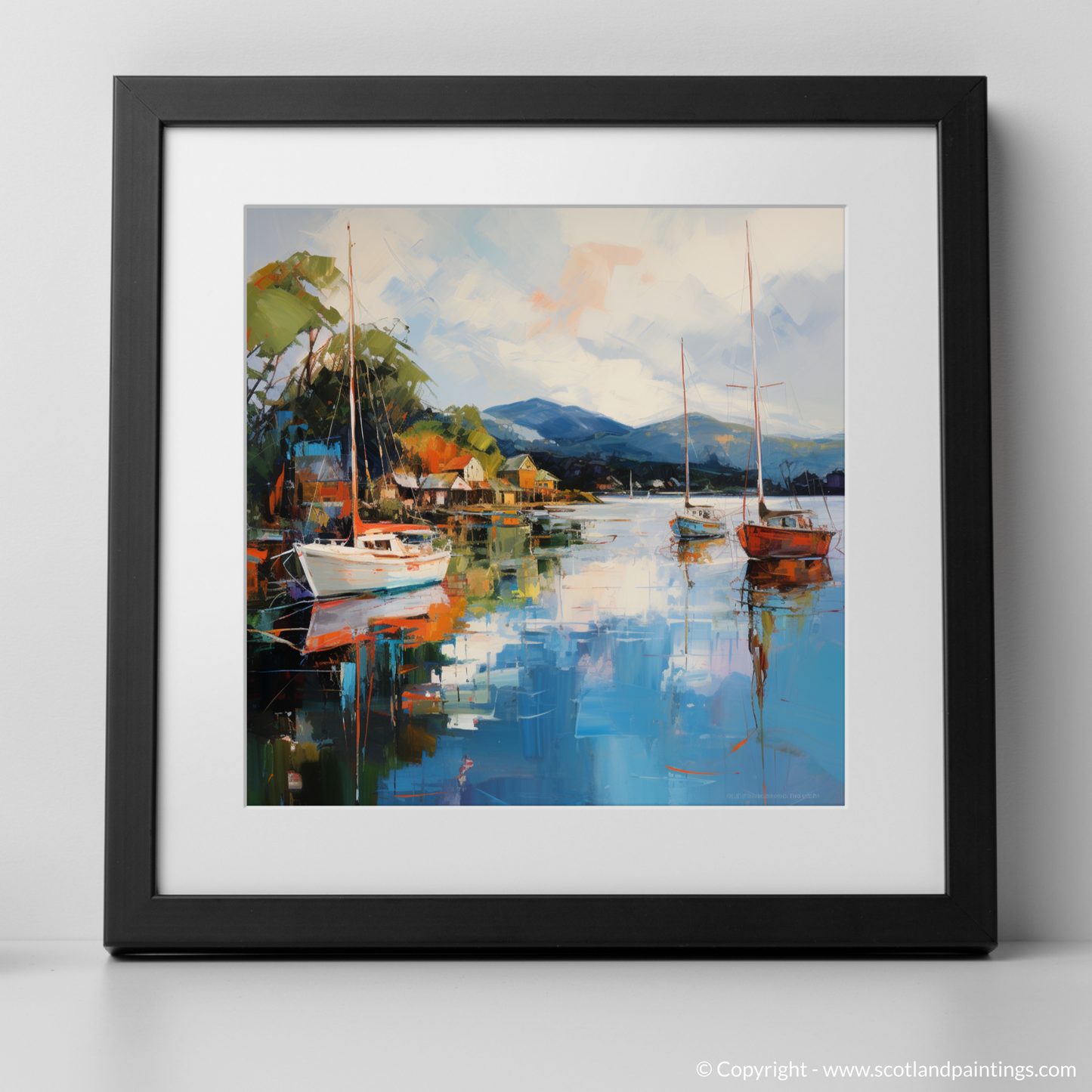 Art Print of Balmaha Harbour, Loch Lomond with a black frame