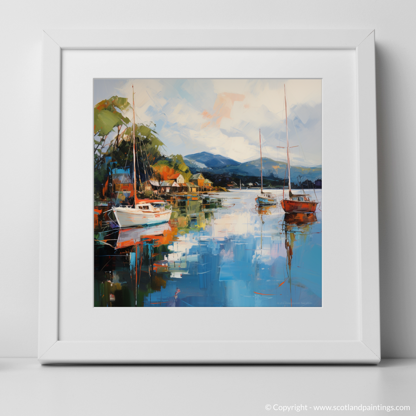 Art Print of Balmaha Harbour, Loch Lomond with a white frame