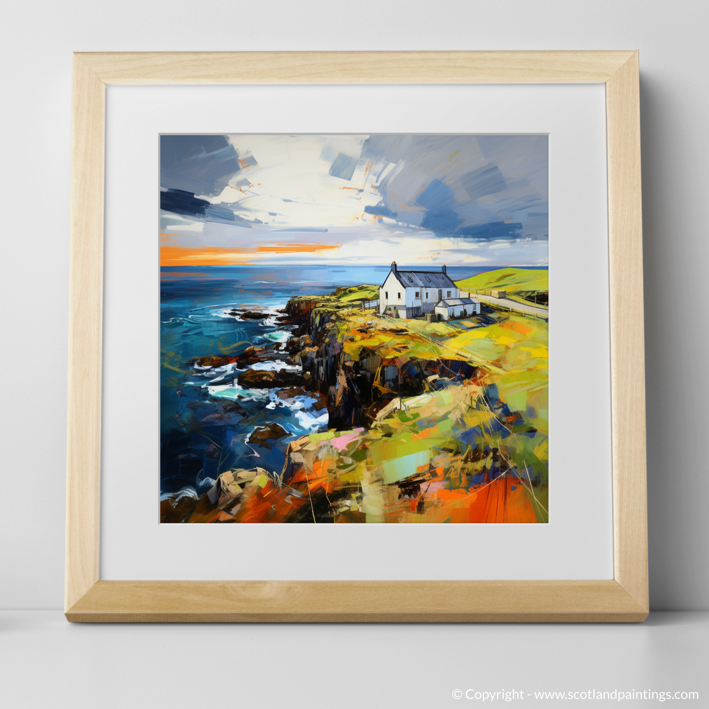 Art Print of Shetland, North of mainland Scotland with a natural frame