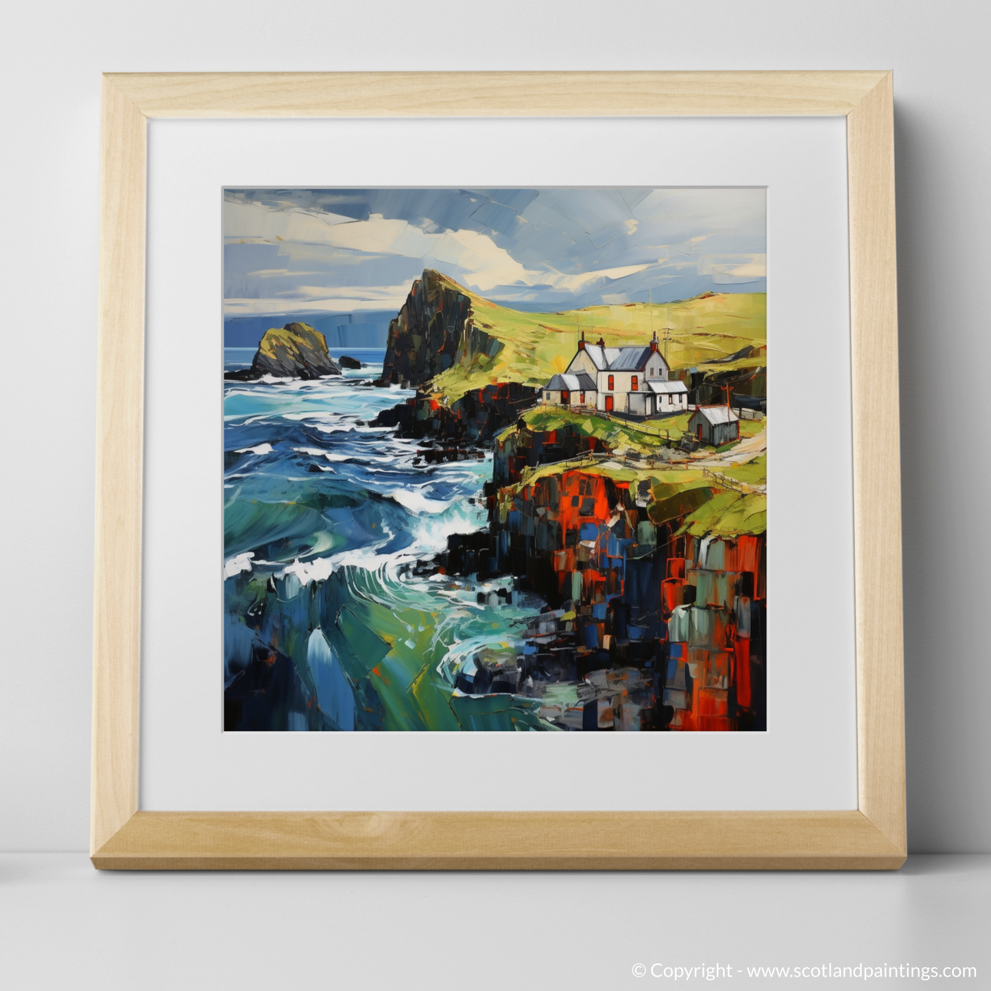 Art Print of Shetland, North of mainland Scotland with a natural frame