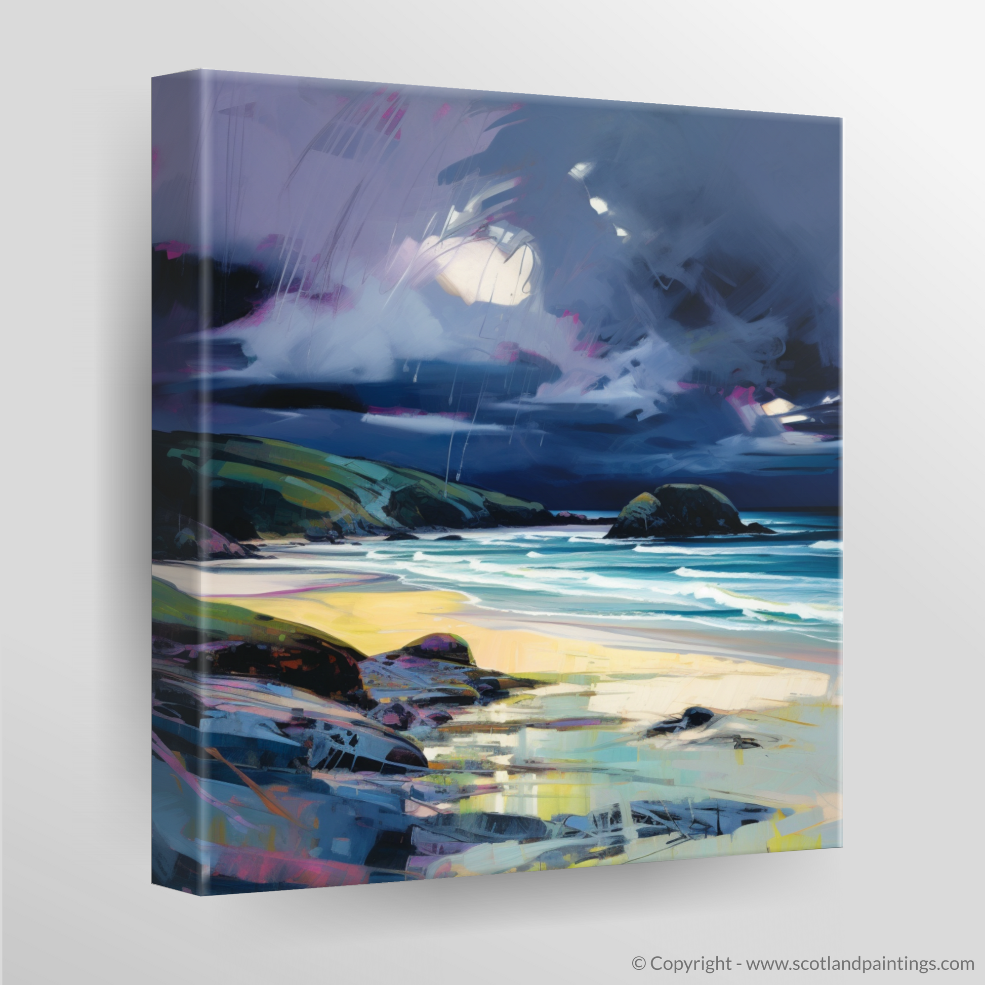 Canvas Print of Sandwood Bay with a stormy sky