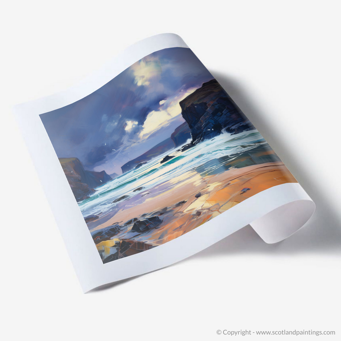 Art Print of Sandwood Bay with a stormy sky