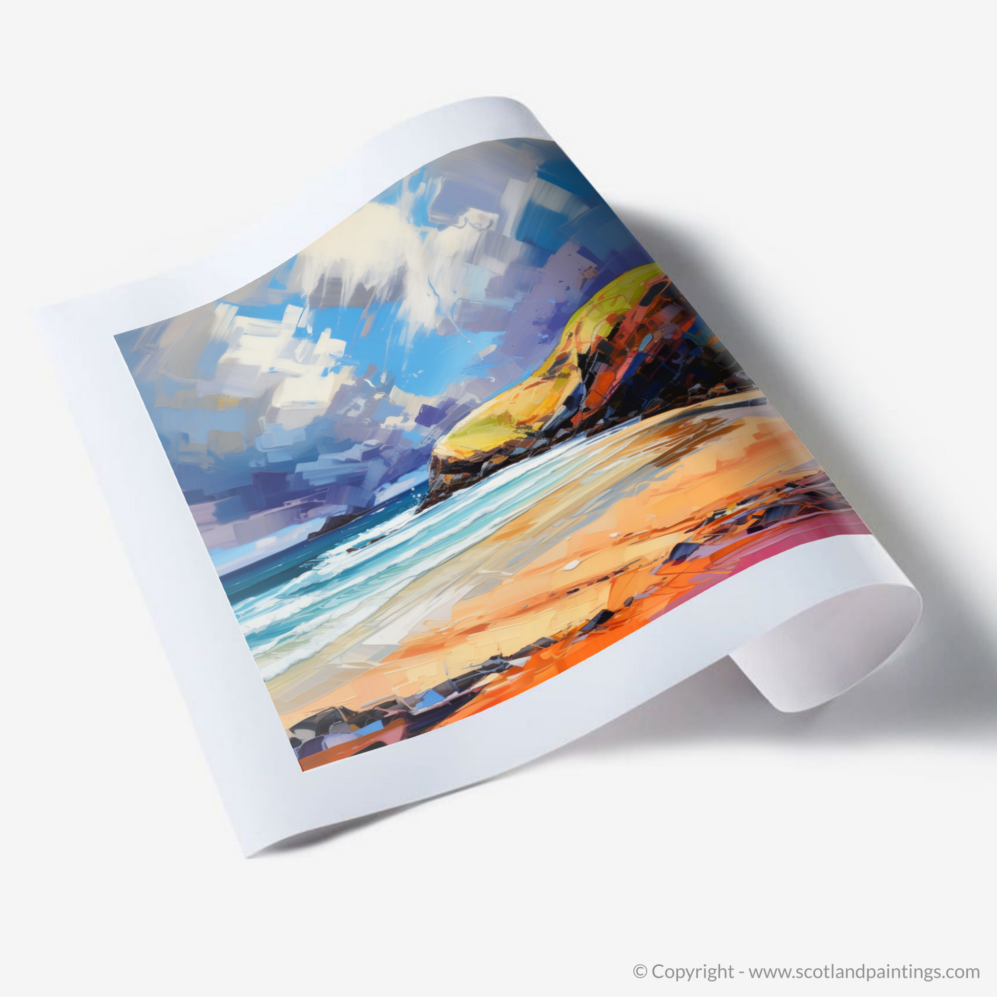 Art Print of Sandwood Bay with a stormy sky