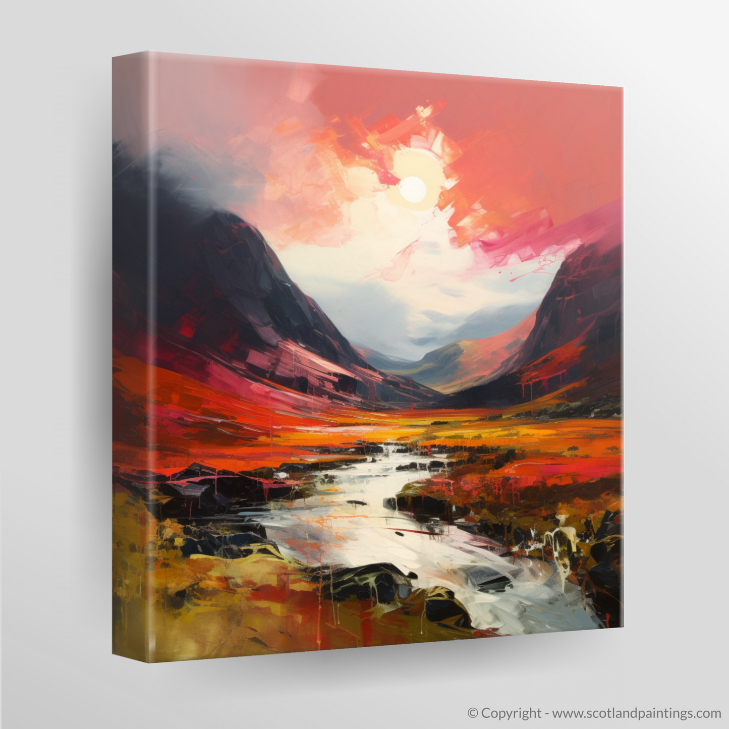 Canvas Print of Crimson clouds over valley in Glencoe