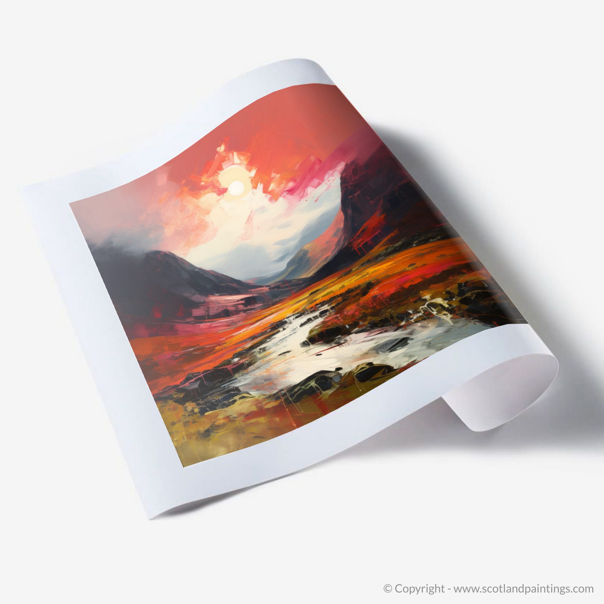 Art Print of Crimson clouds over valley in Glencoe