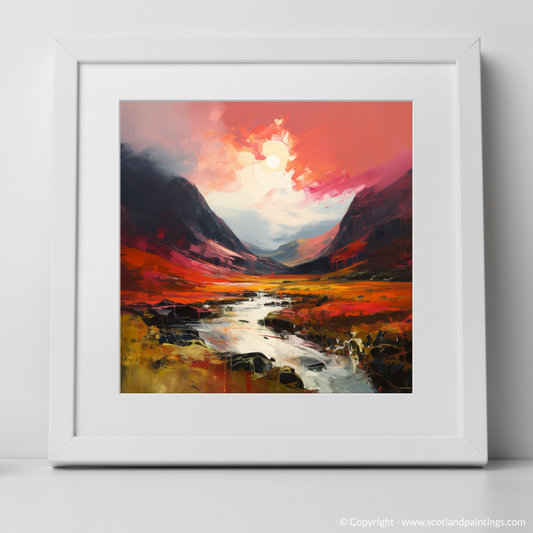 Art Print of Crimson clouds over valley in Glencoe with a white frame