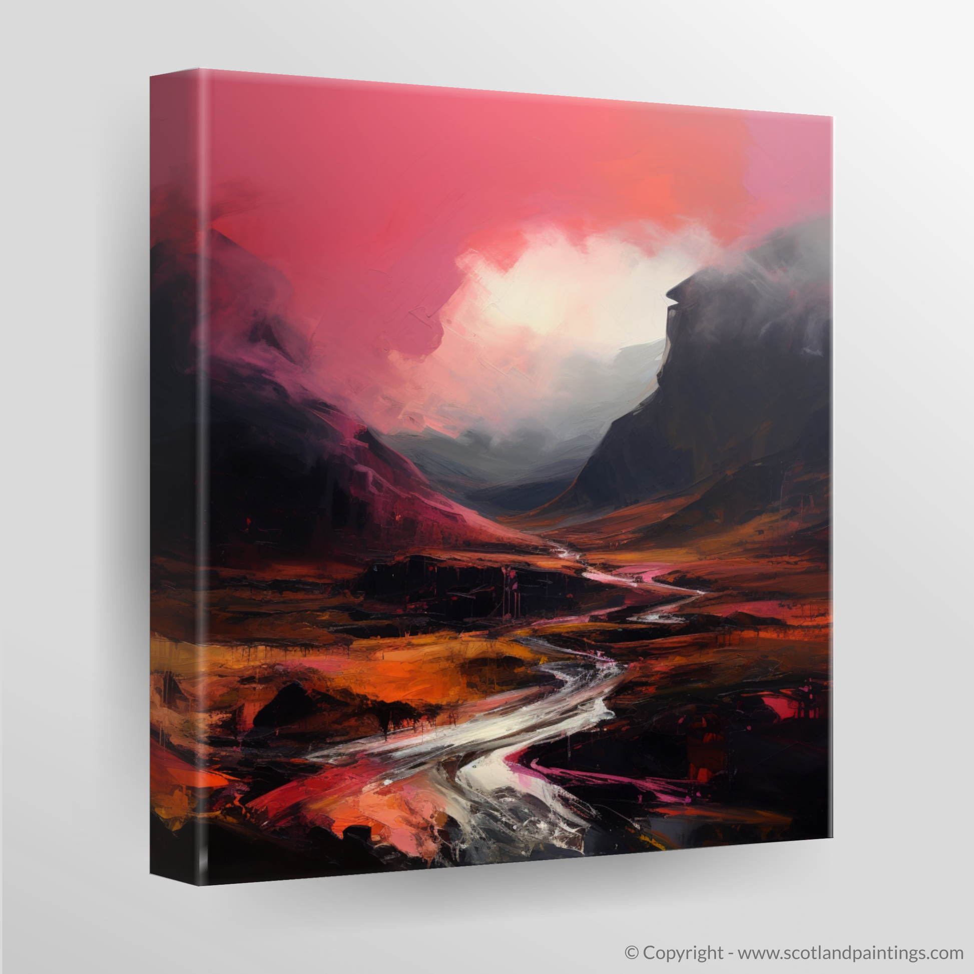 Canvas Print of Crimson clouds over valley in Glencoe