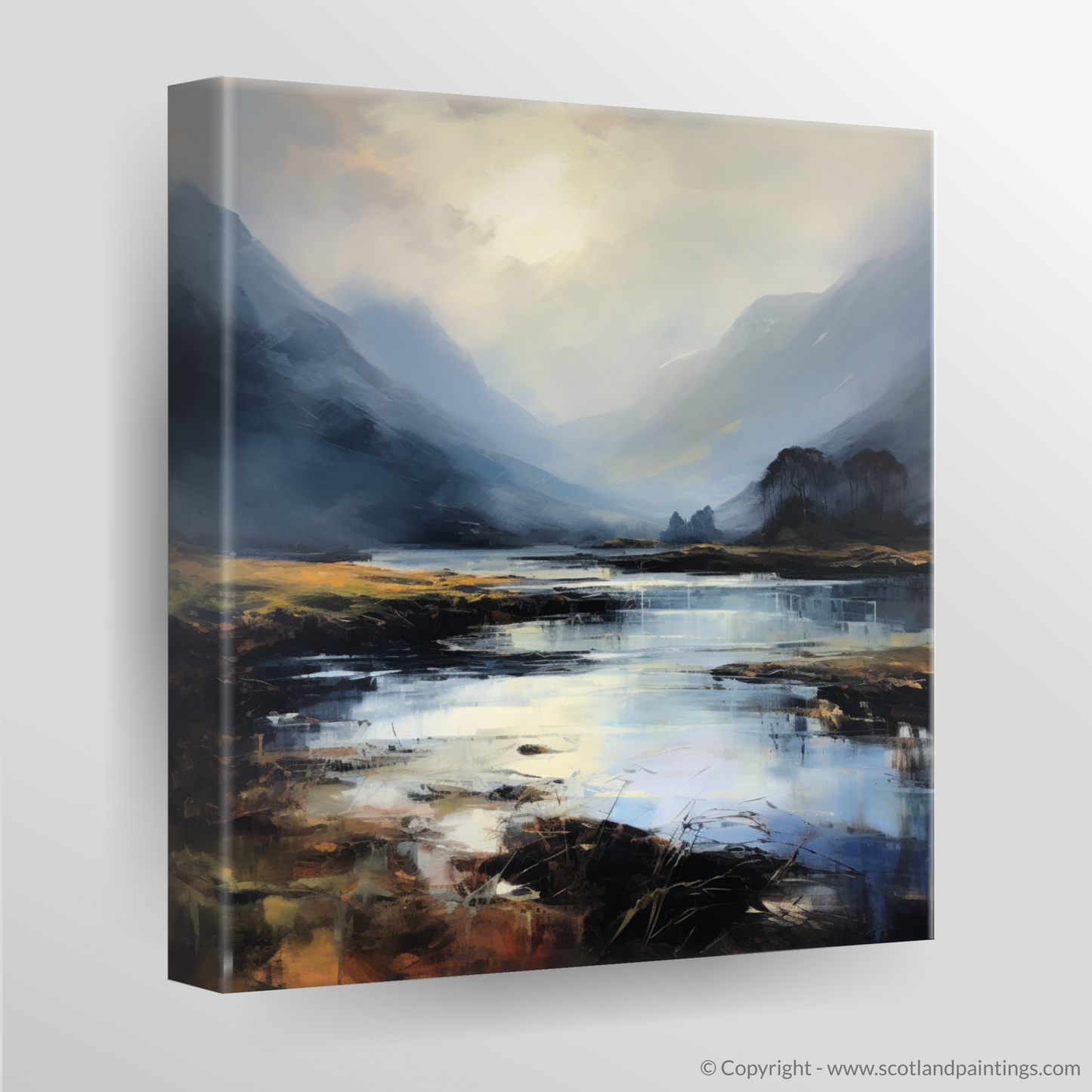 Canvas Print of Mist over river at dawn in Glencoe