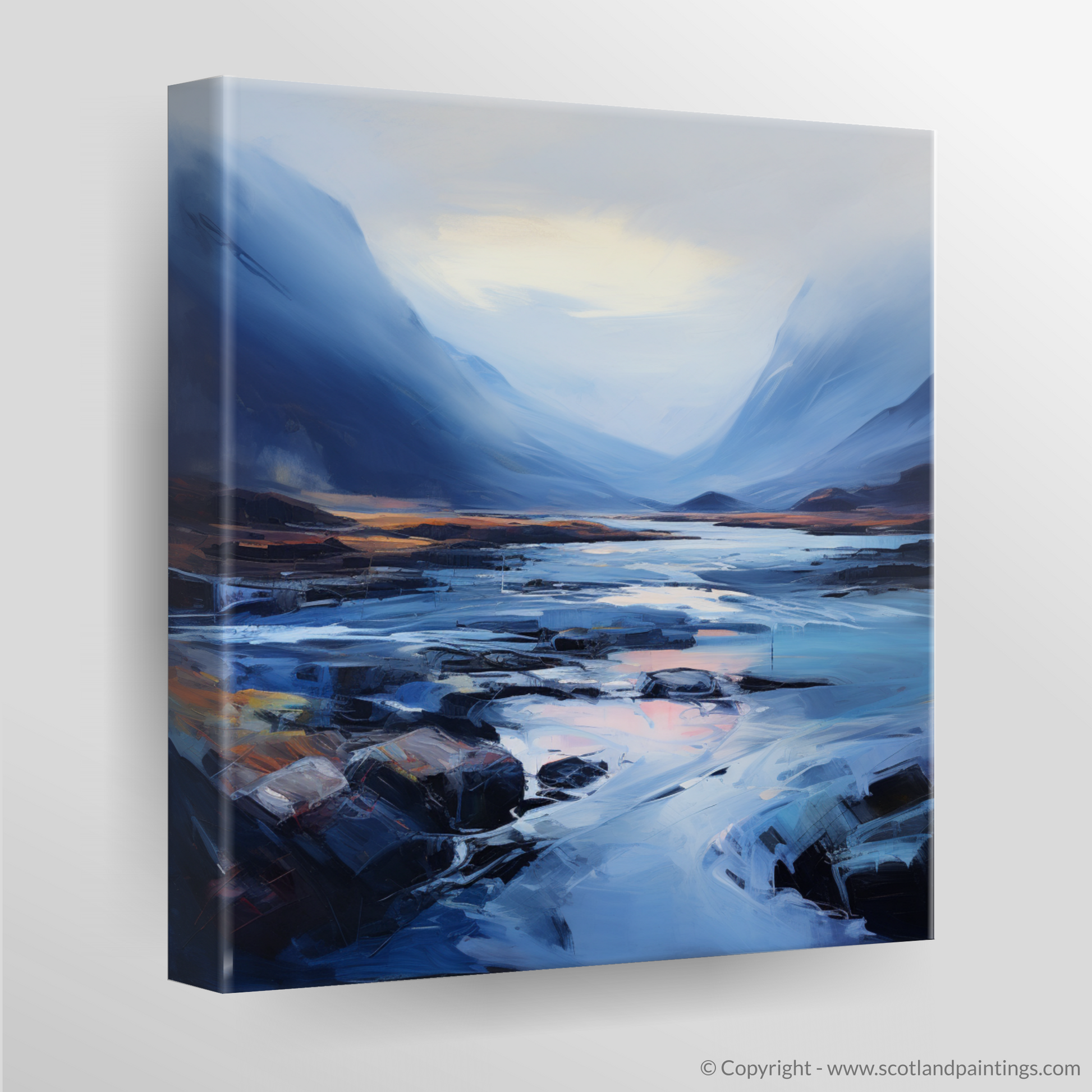 Canvas Print of Mist over river at dawn in Glencoe