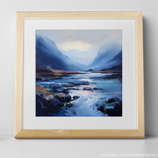 Art Print of Mist over river at dawn in Glencoe with a natural frame