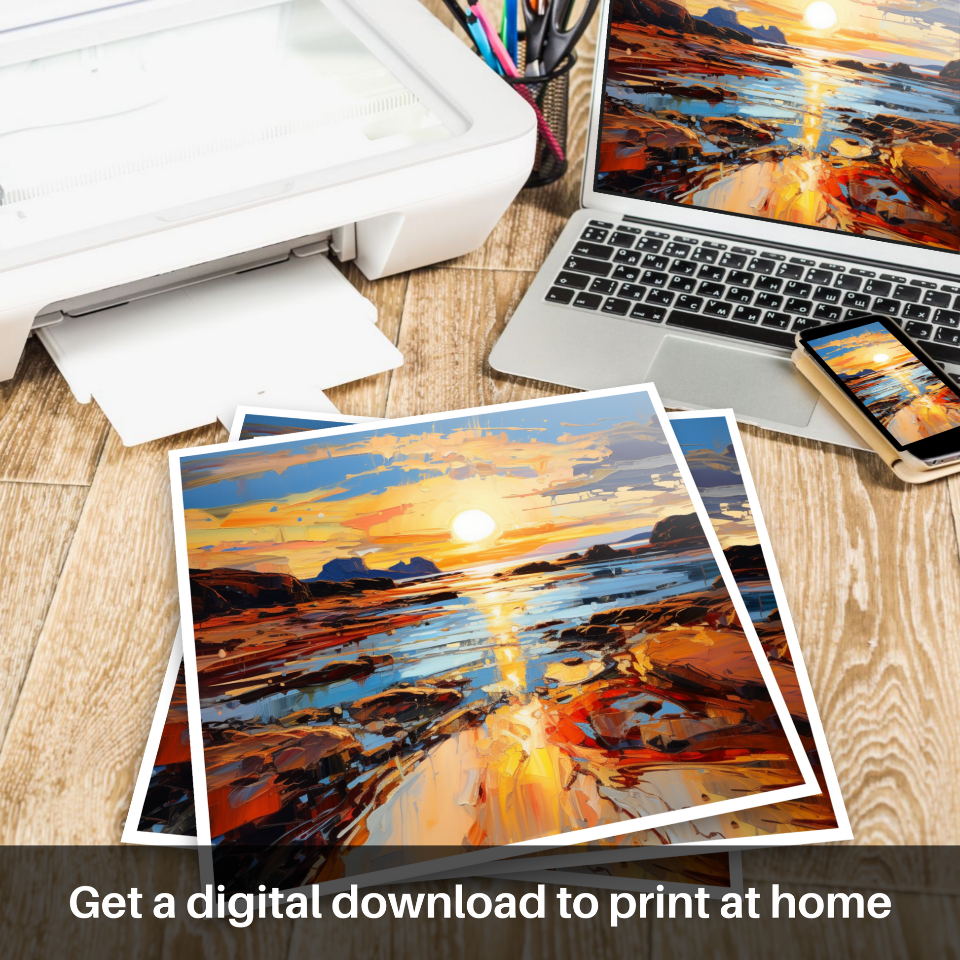 Downloadable and printable picture of Sound of Iona at golden hour