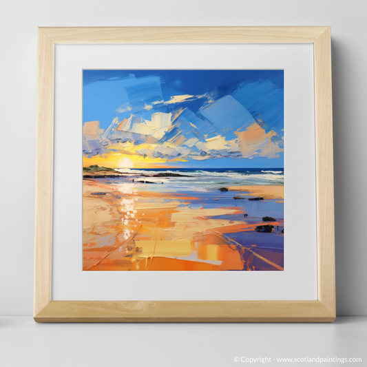 Art Print of Balmedie Beach at golden hour with a natural frame