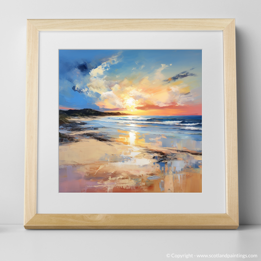 Art Print of Balmedie Beach at golden hour with a natural frame