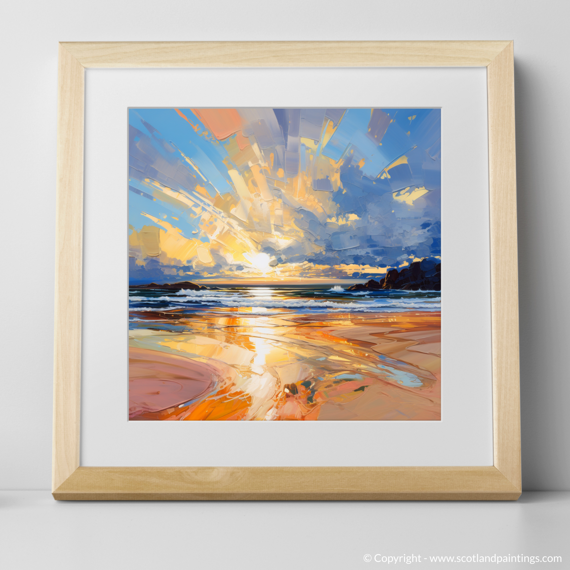 Art Print of Balmedie Beach at golden hour with a natural frame