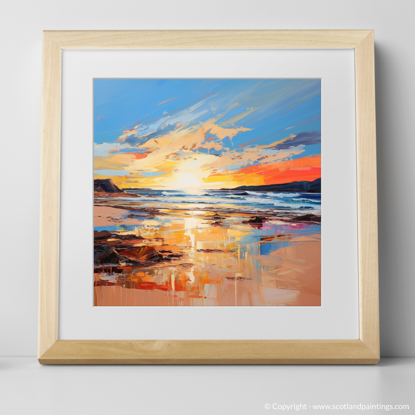 Art Print of Balmedie Beach at golden hour with a natural frame