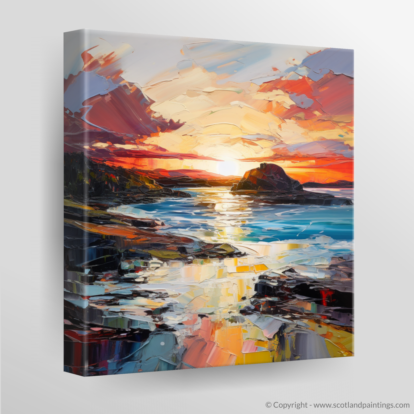 Painting and Art Print of Catterline Bay at golden hour. Golden Hour Majesty at Catterline Bay.