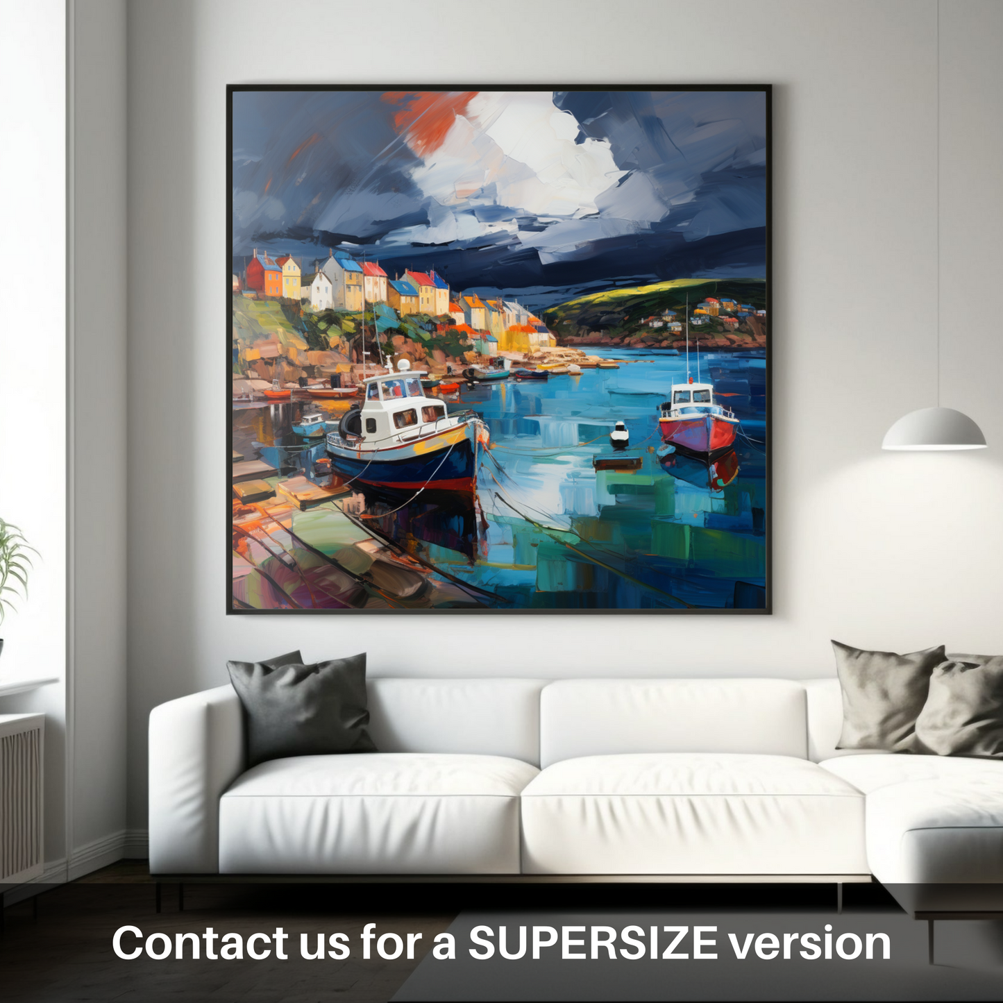 Huge supersize print of St Abba's Harbour with a stormy sky