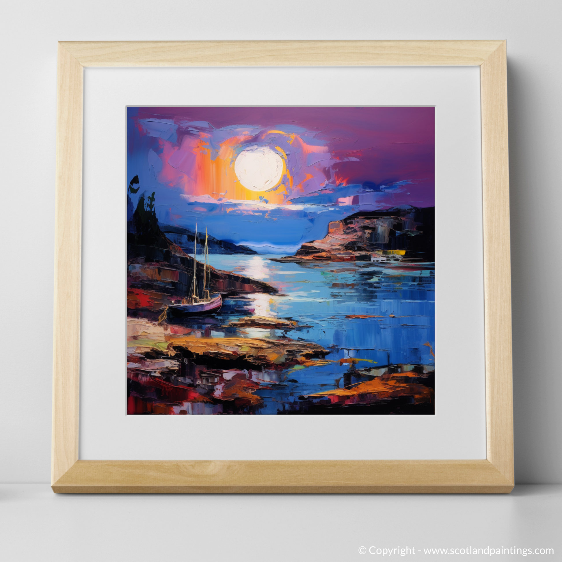 Art Print of Whitehills Harbour at dusk with a natural frame