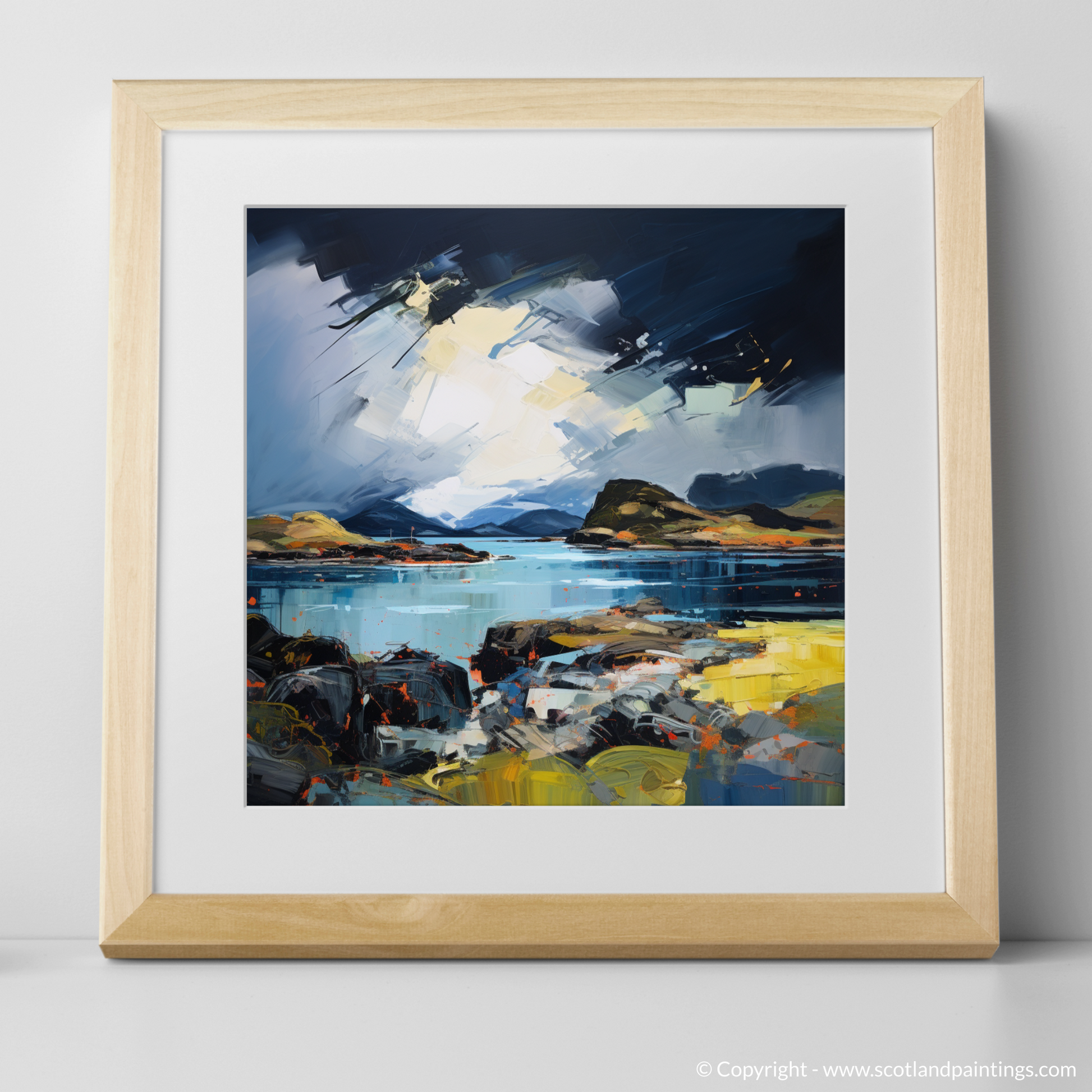 Art Print of Easdale Sound with a stormy sky with a natural frame