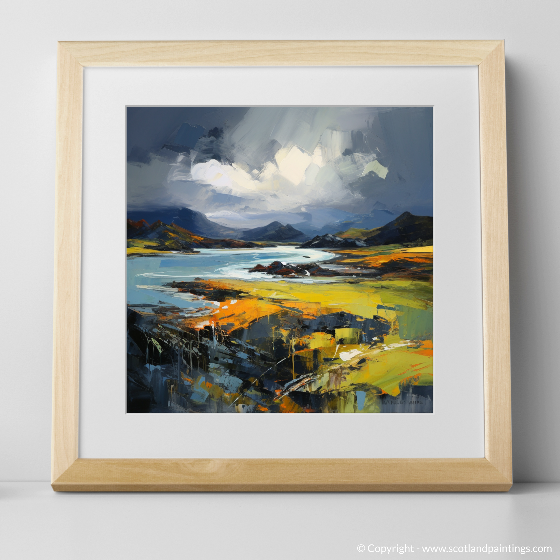 Art Print of Easdale Sound with a stormy sky with a natural frame