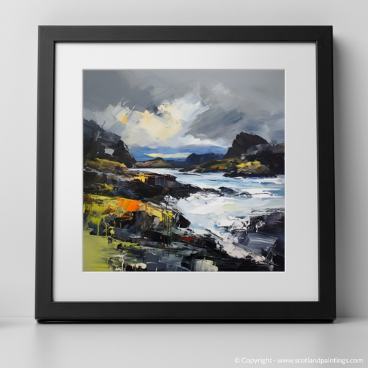 Art Print of Easdale Sound with a stormy sky with a black frame