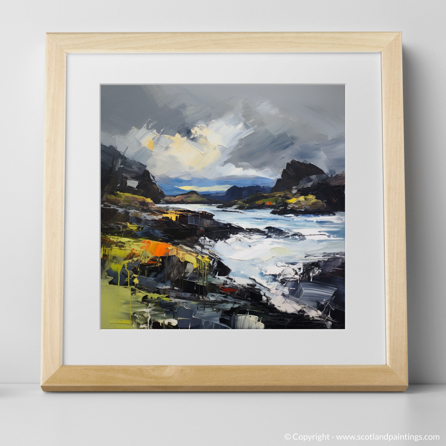 Art Print of Easdale Sound with a stormy sky with a natural frame