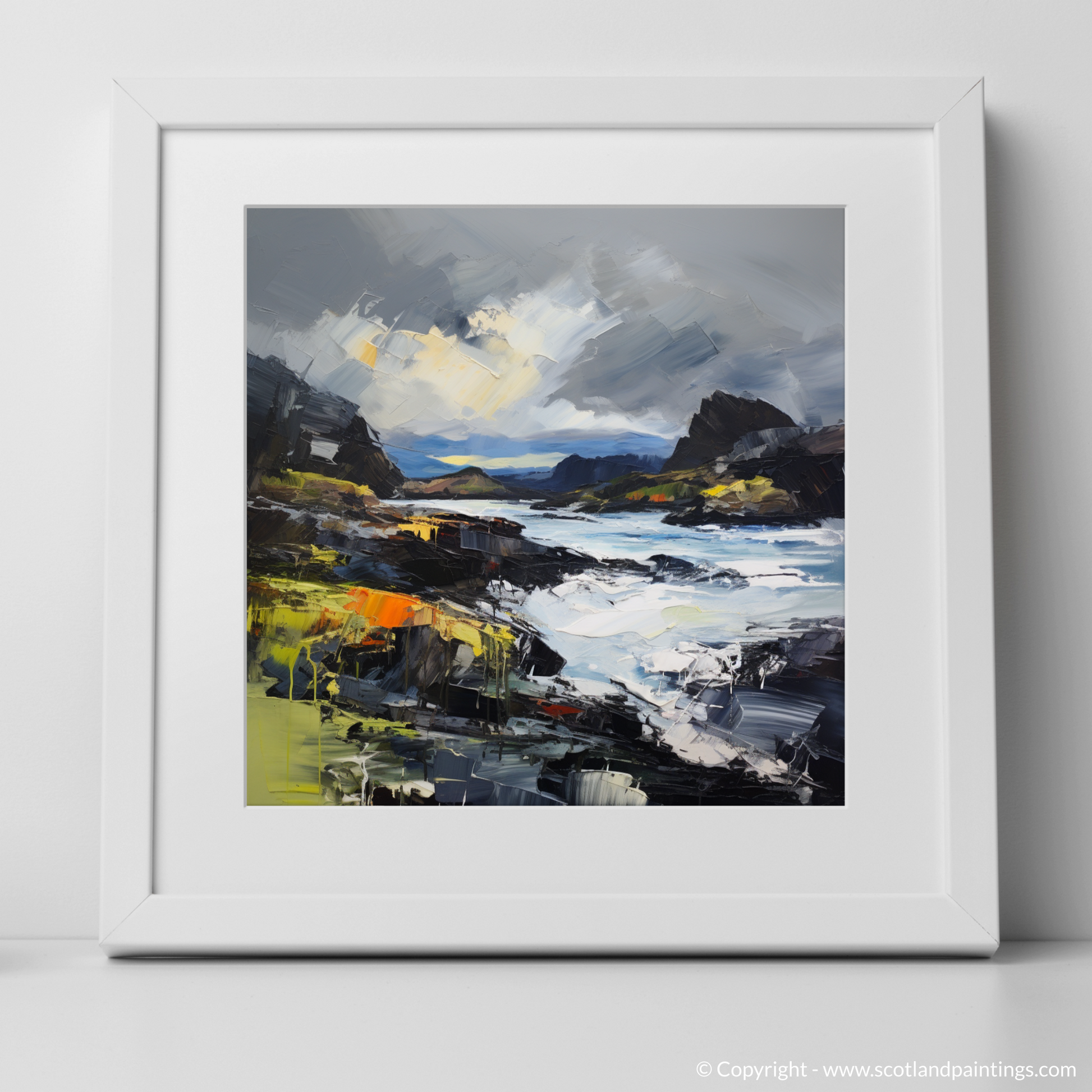 Art Print of Easdale Sound with a stormy sky with a white frame