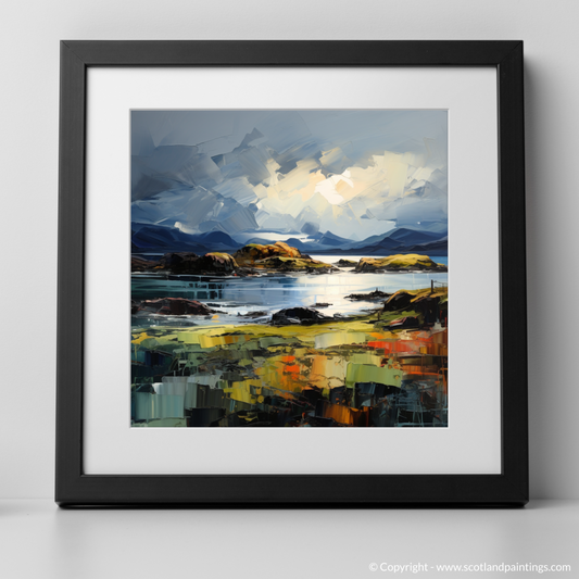 Art Print of Easdale Sound with a stormy sky with a black frame