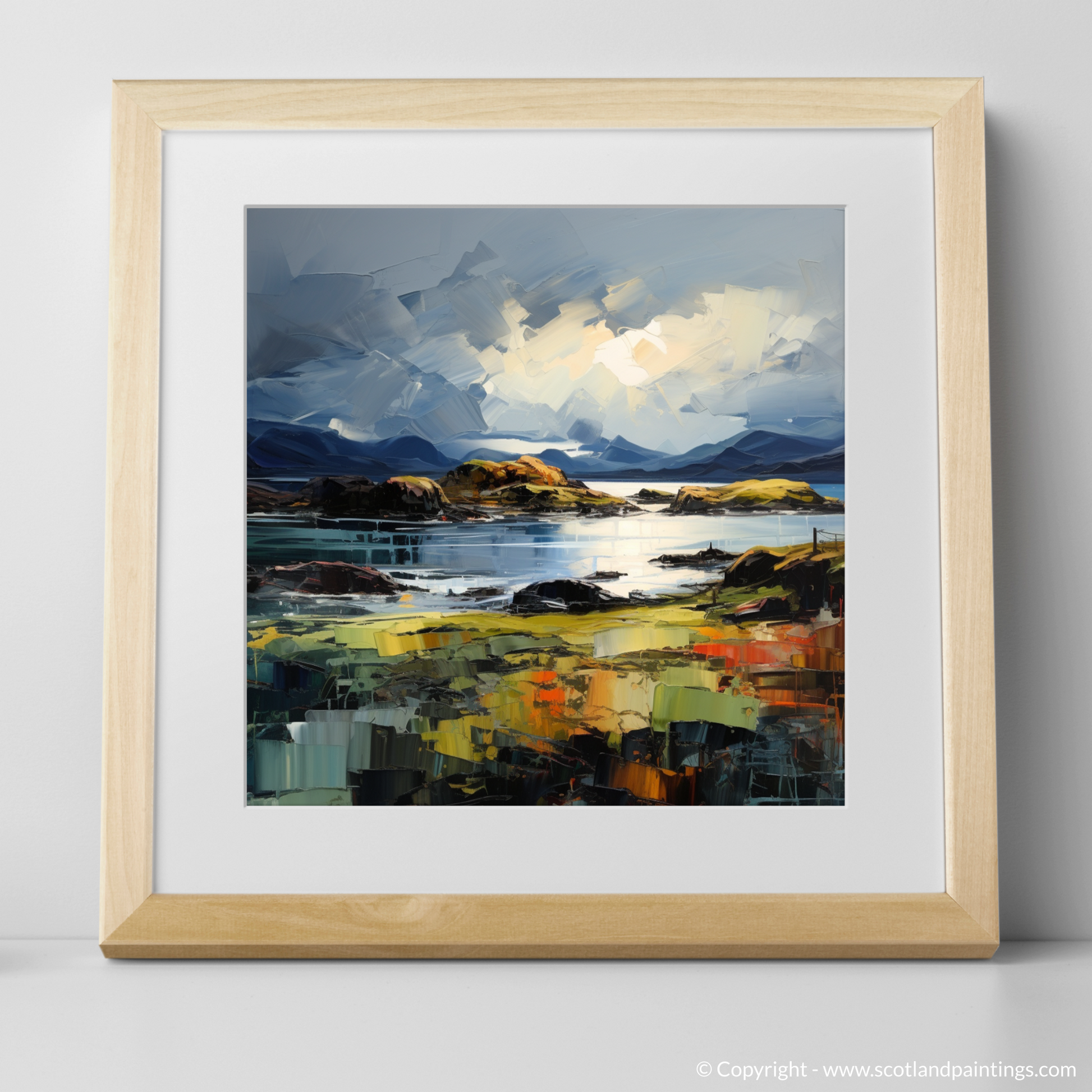 Art Print of Easdale Sound with a stormy sky with a natural frame