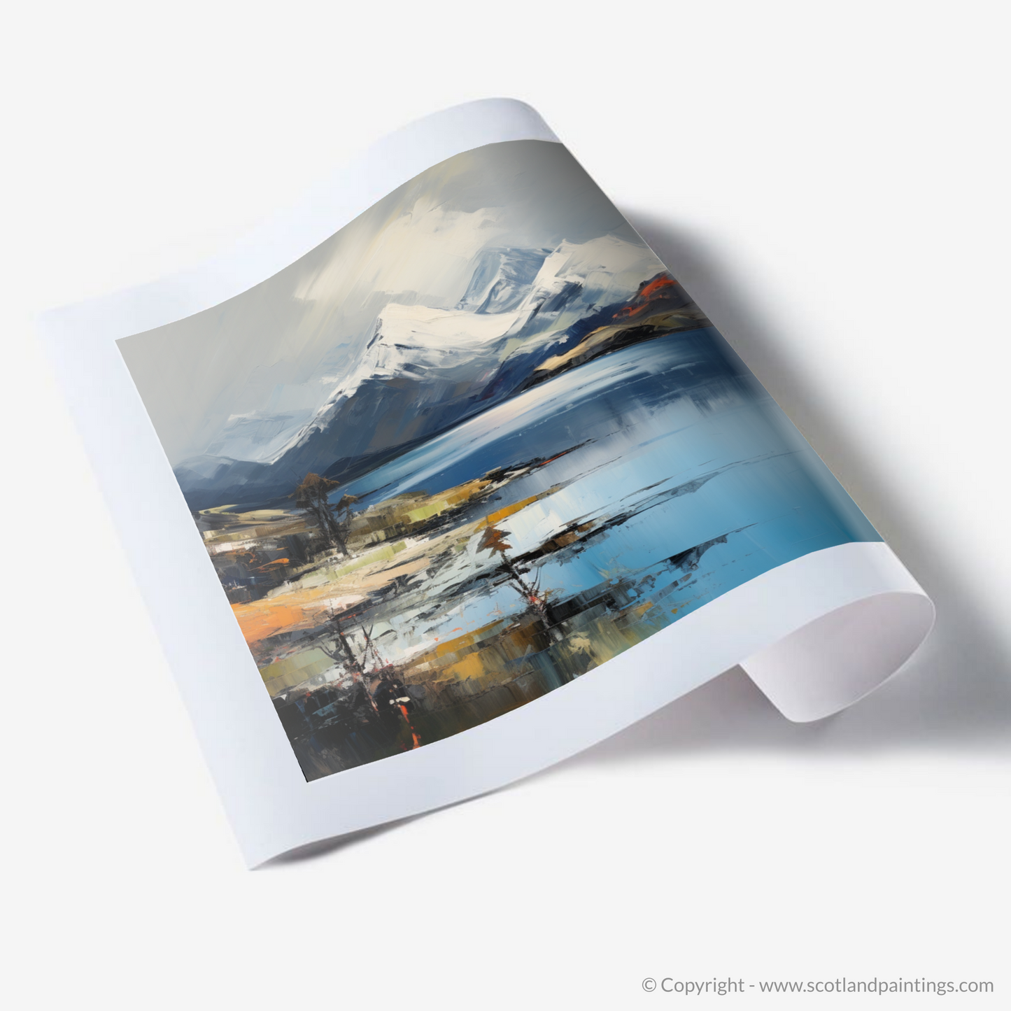 Art Print of Snow-capped peaks overlooking Loch Lomond