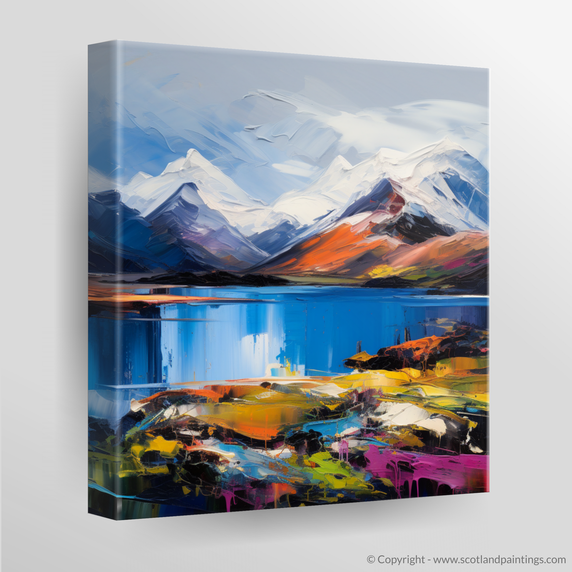 Canvas Print of Snow-capped peaks overlooking Loch Lomond