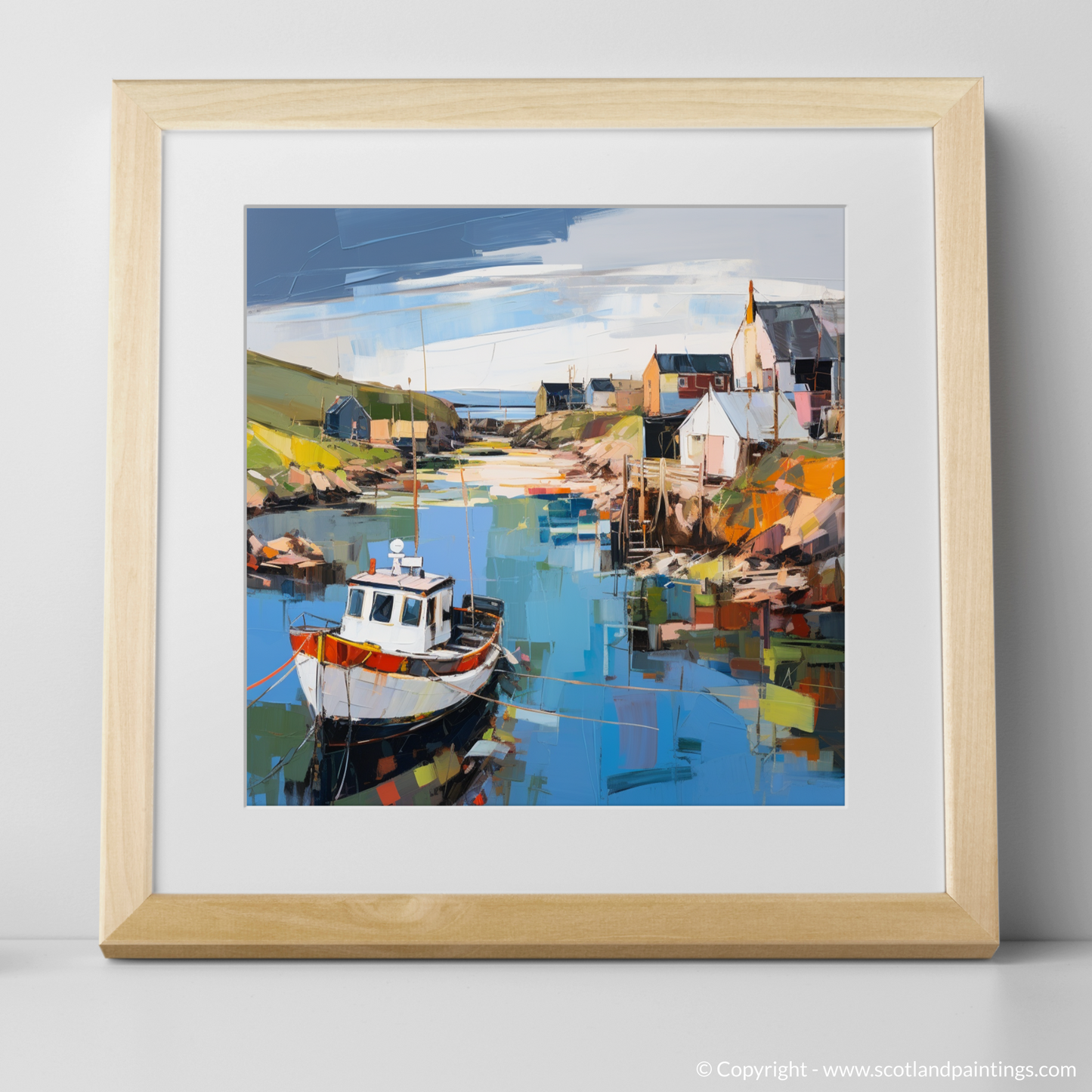 Art Print of Whitehills Harbour, Aberdeenshire with a natural frame
