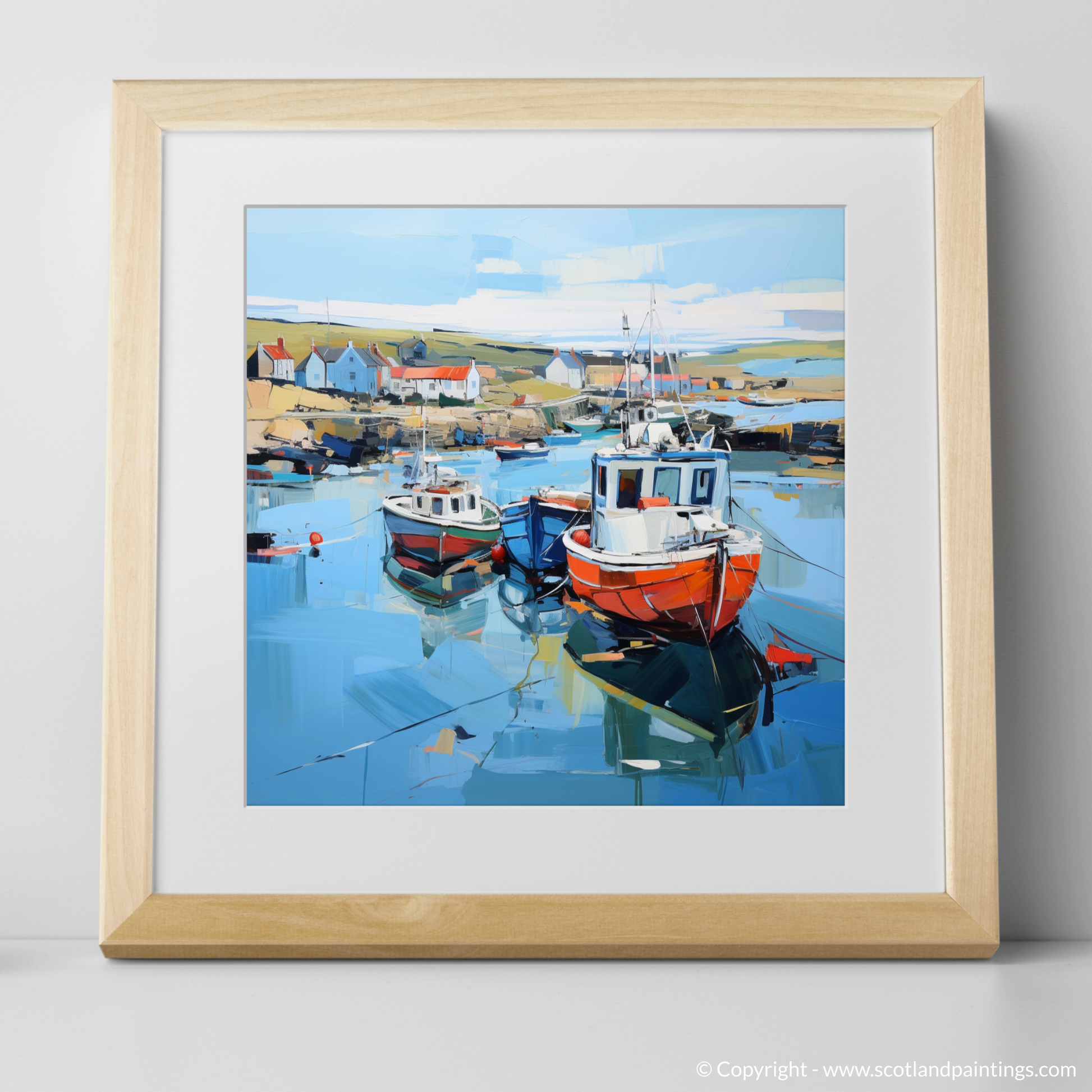 Art Print of Whitehills Harbour, Aberdeenshire with a natural frame