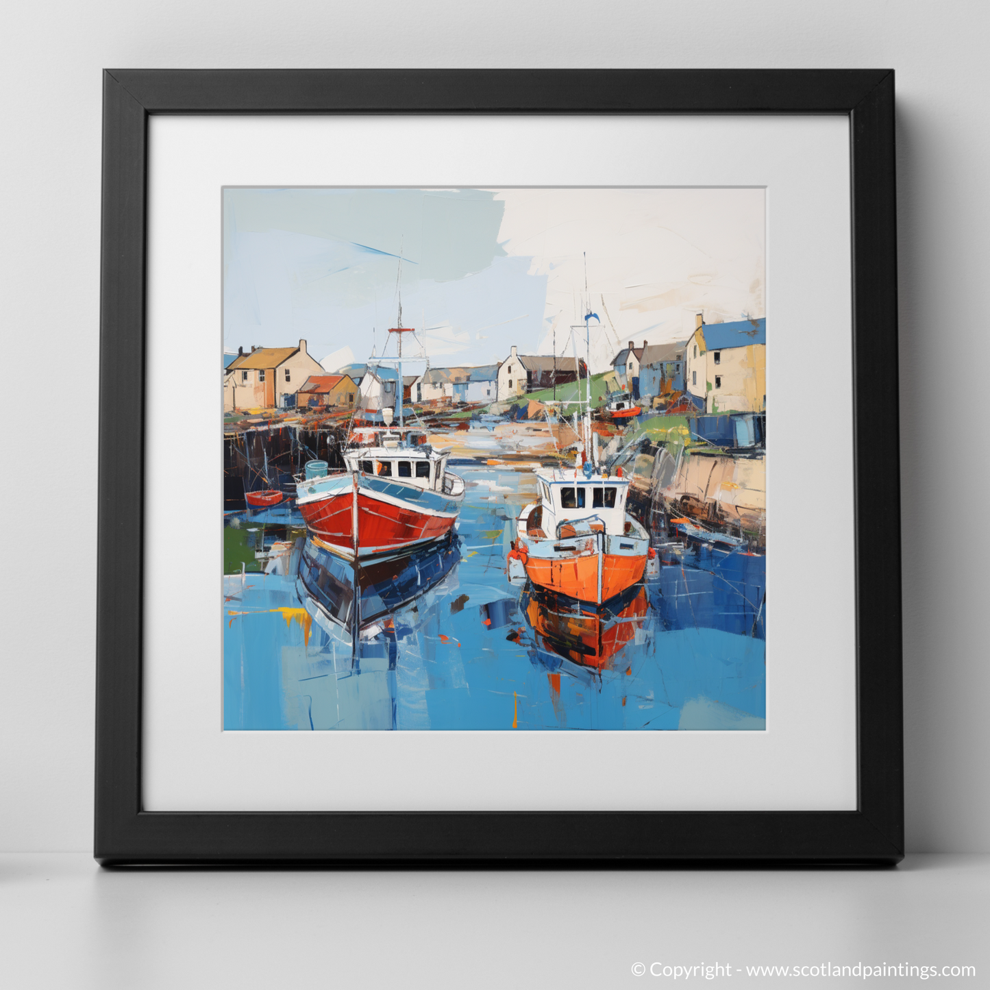 Art Print of Whitehills Harbour, Aberdeenshire with a black frame