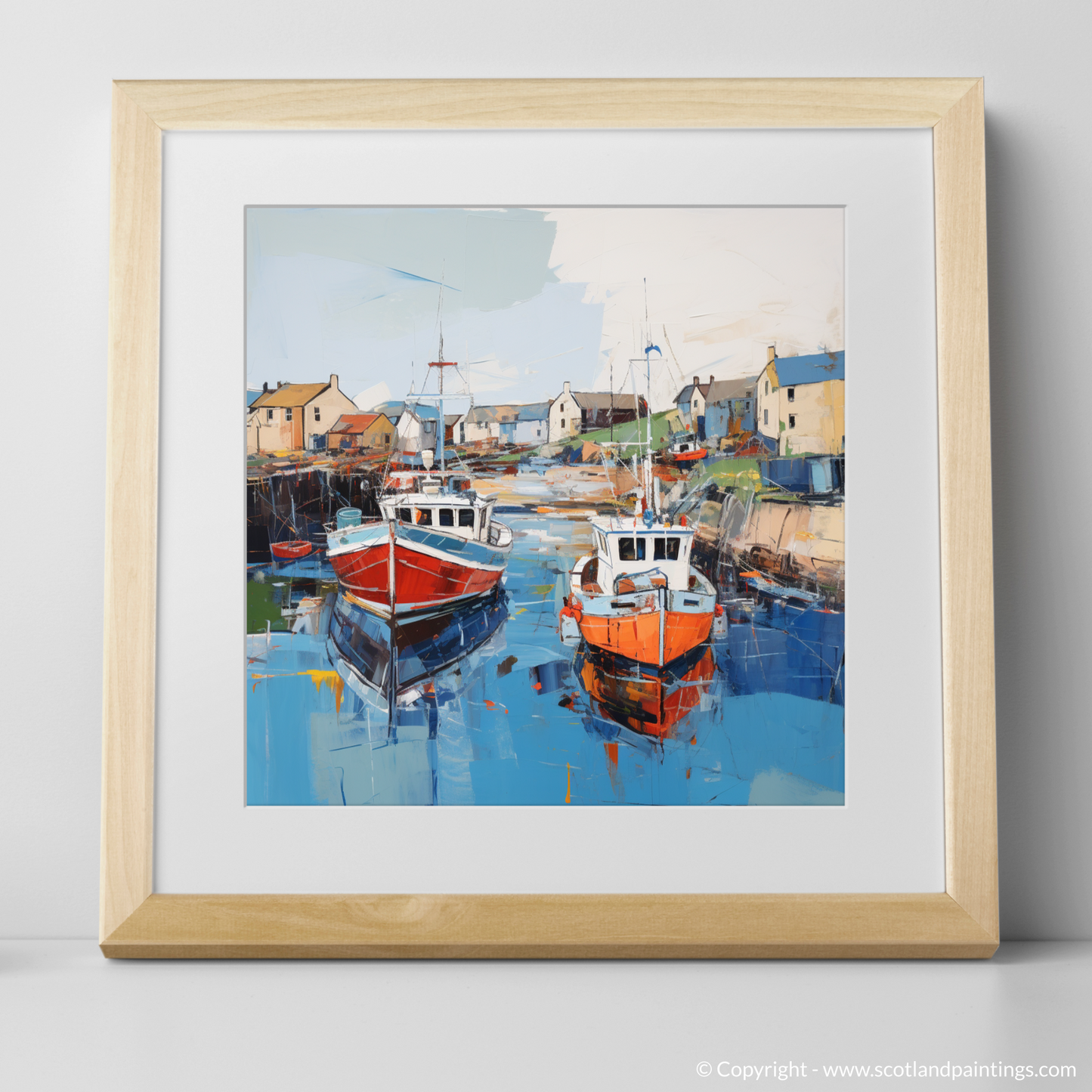 Art Print of Whitehills Harbour, Aberdeenshire with a natural frame