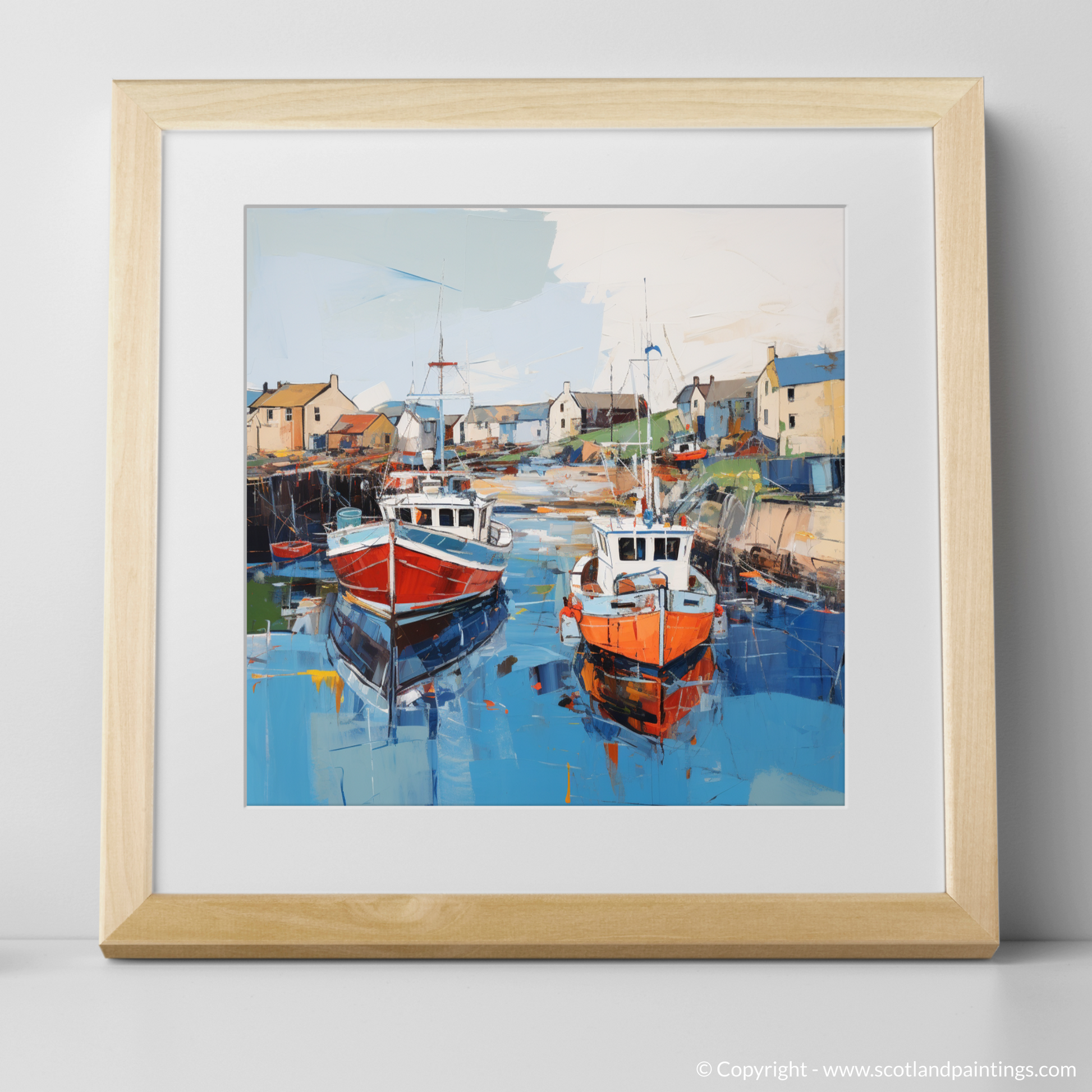 Art Print of Whitehills Harbour, Aberdeenshire with a natural frame