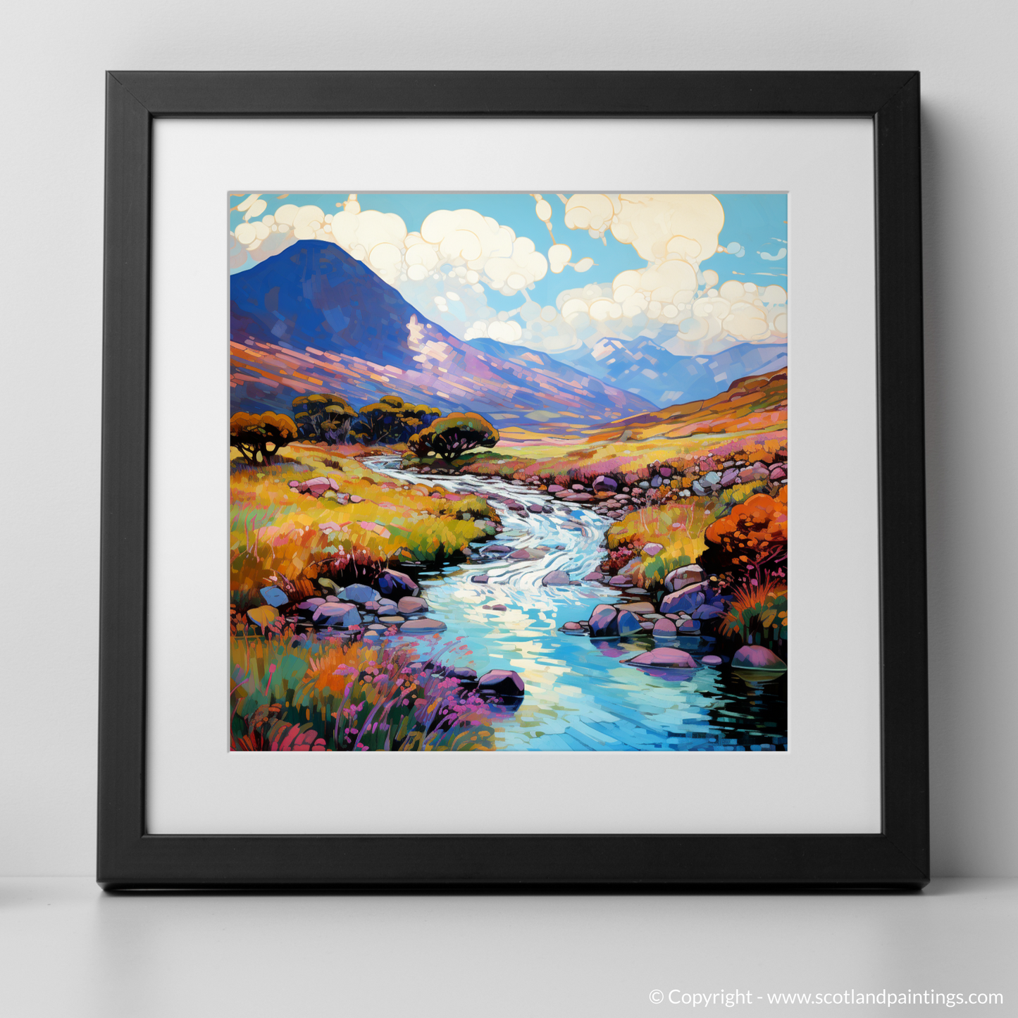 Painting and Art Print of Glen Rosa, Isle of Arran in summer. Summer Serenade in Glen Rosa: An Impressionist Ode to Scotland's Vibrant Landscape.