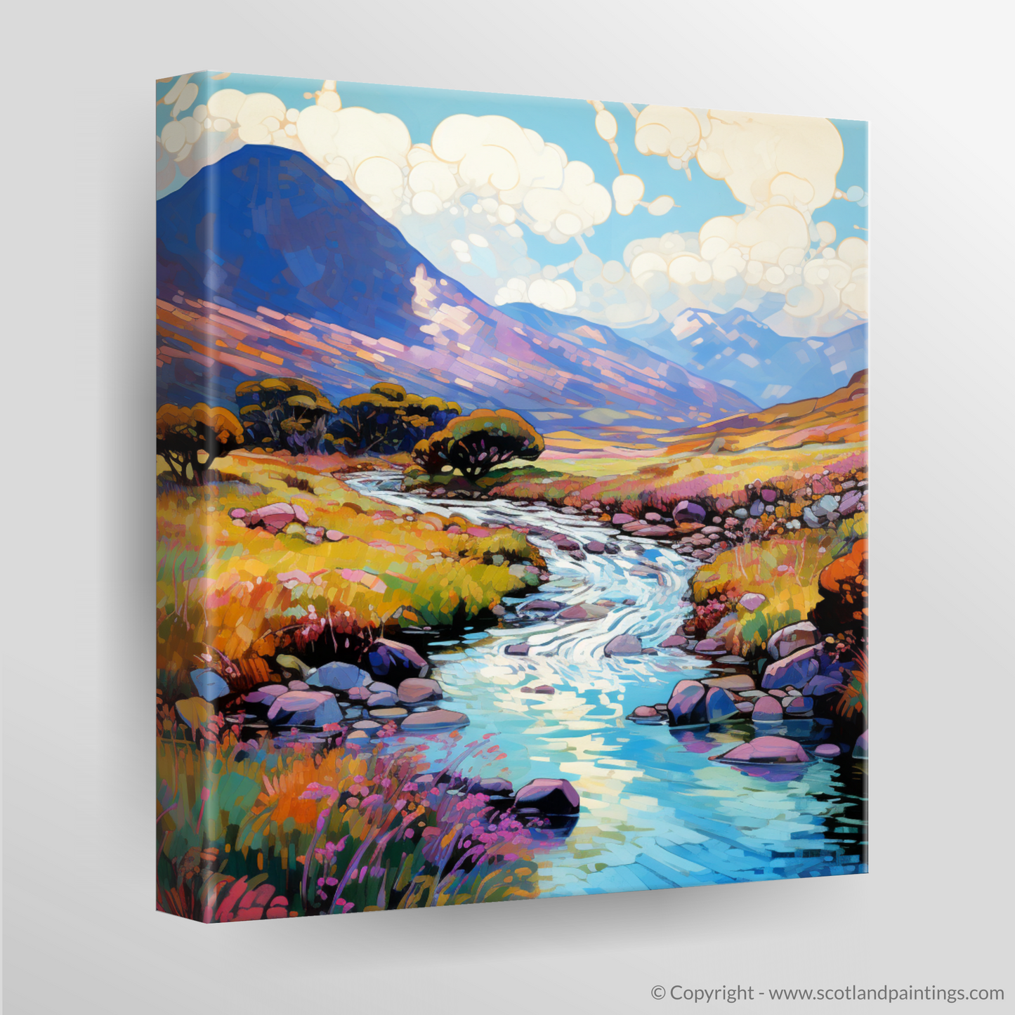 Painting and Art Print of Glen Rosa, Isle of Arran in summer. Summer Serenade in Glen Rosa: An Impressionist Ode to Scotland's Vibrant Landscape.