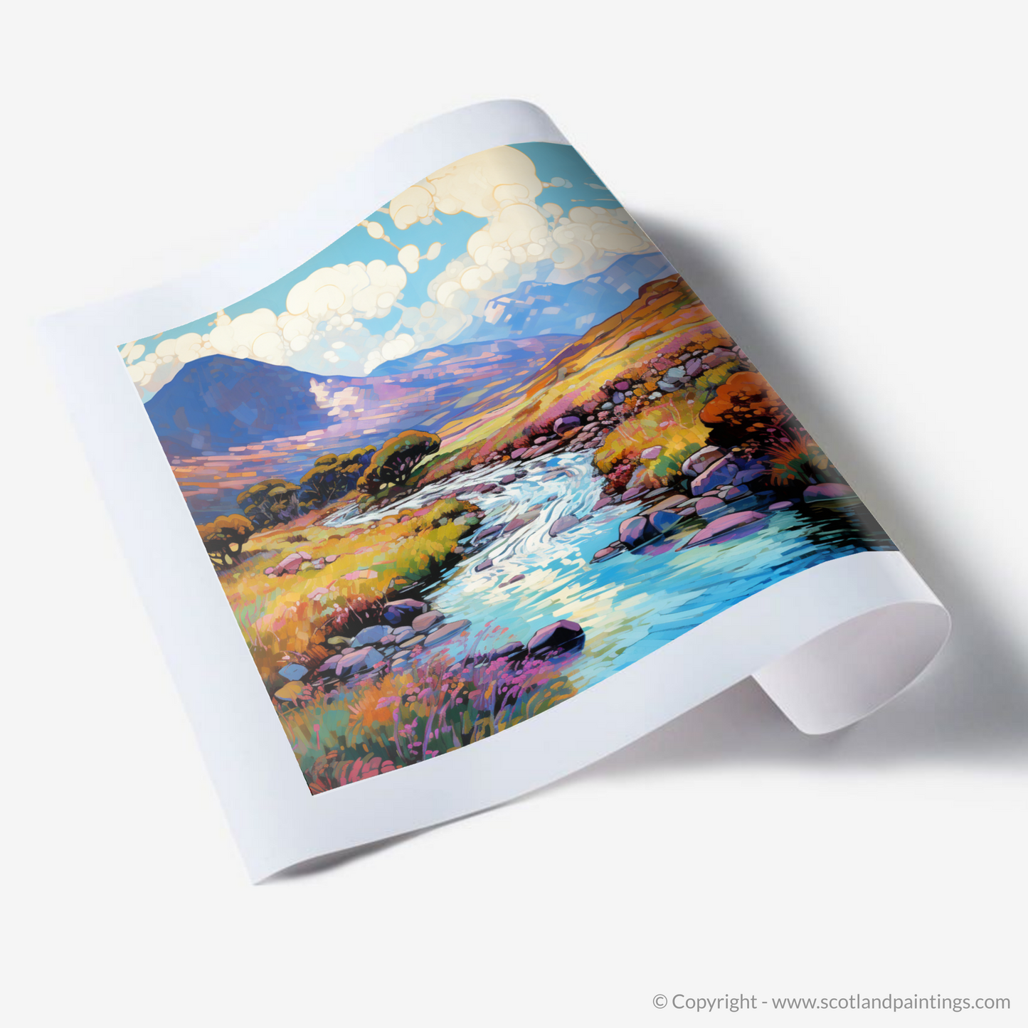 Painting and Art Print of Glen Rosa, Isle of Arran in summer. Summer Serenade in Glen Rosa: An Impressionist Ode to Scotland's Vibrant Landscape.