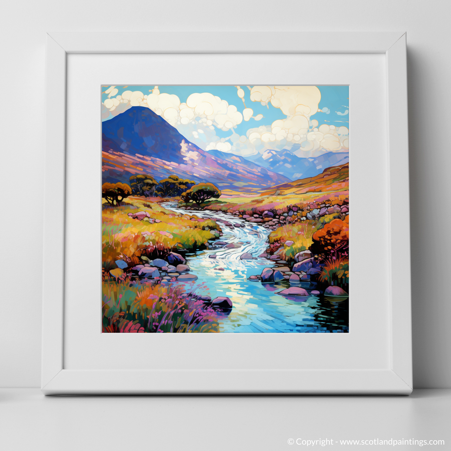 Painting and Art Print of Glen Rosa, Isle of Arran in summer. Summer Serenade in Glen Rosa: An Impressionist Ode to Scotland's Vibrant Landscape.