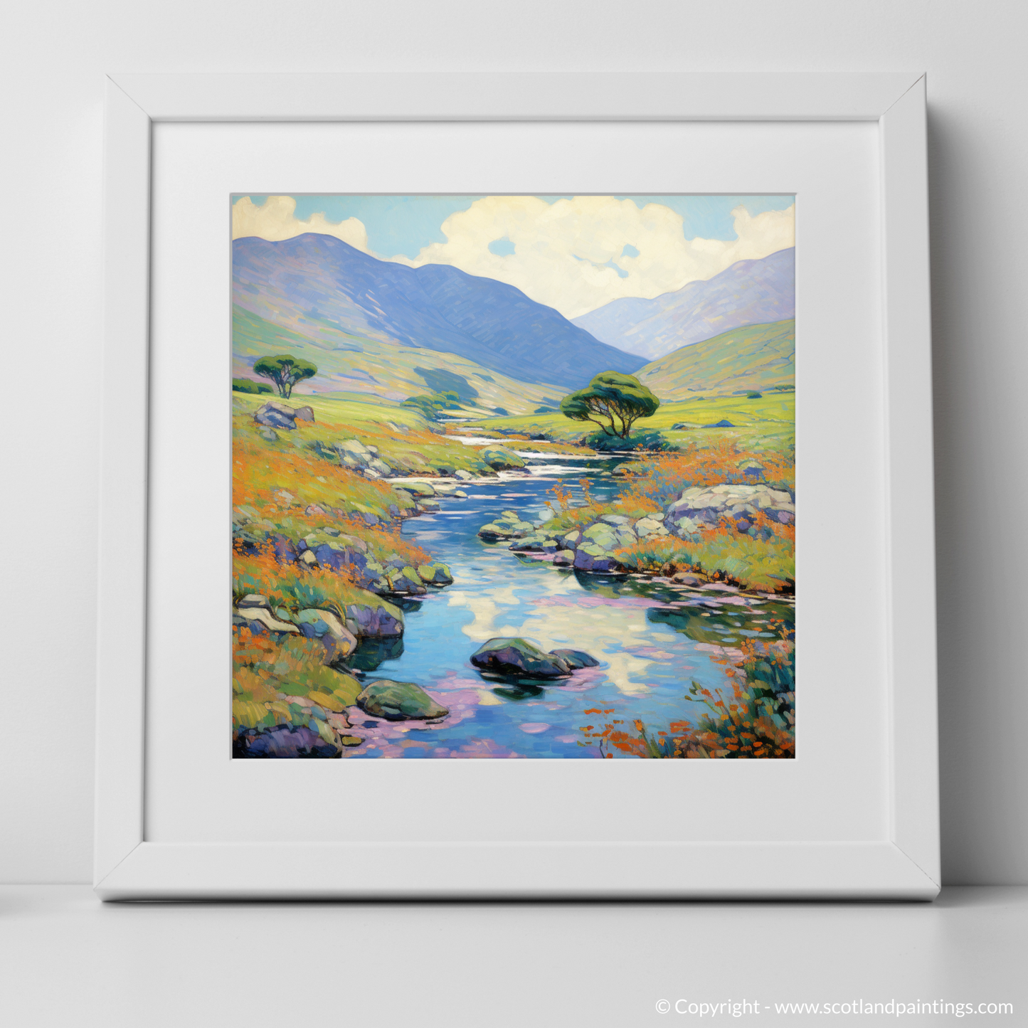 Art Print of Glen Rosa, Isle of Arran in summer with White Frame