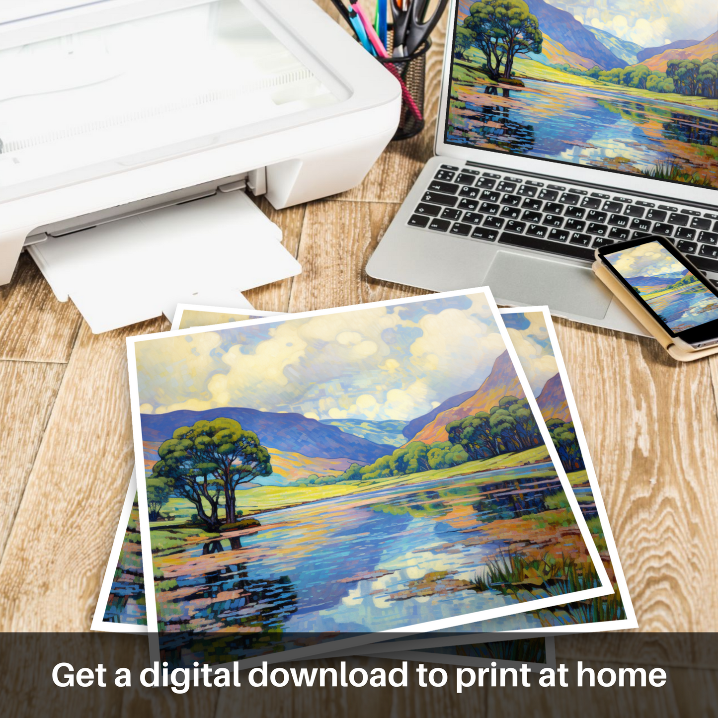 Downloadable and printable picture of Glen Lochay, Perthshire in summer